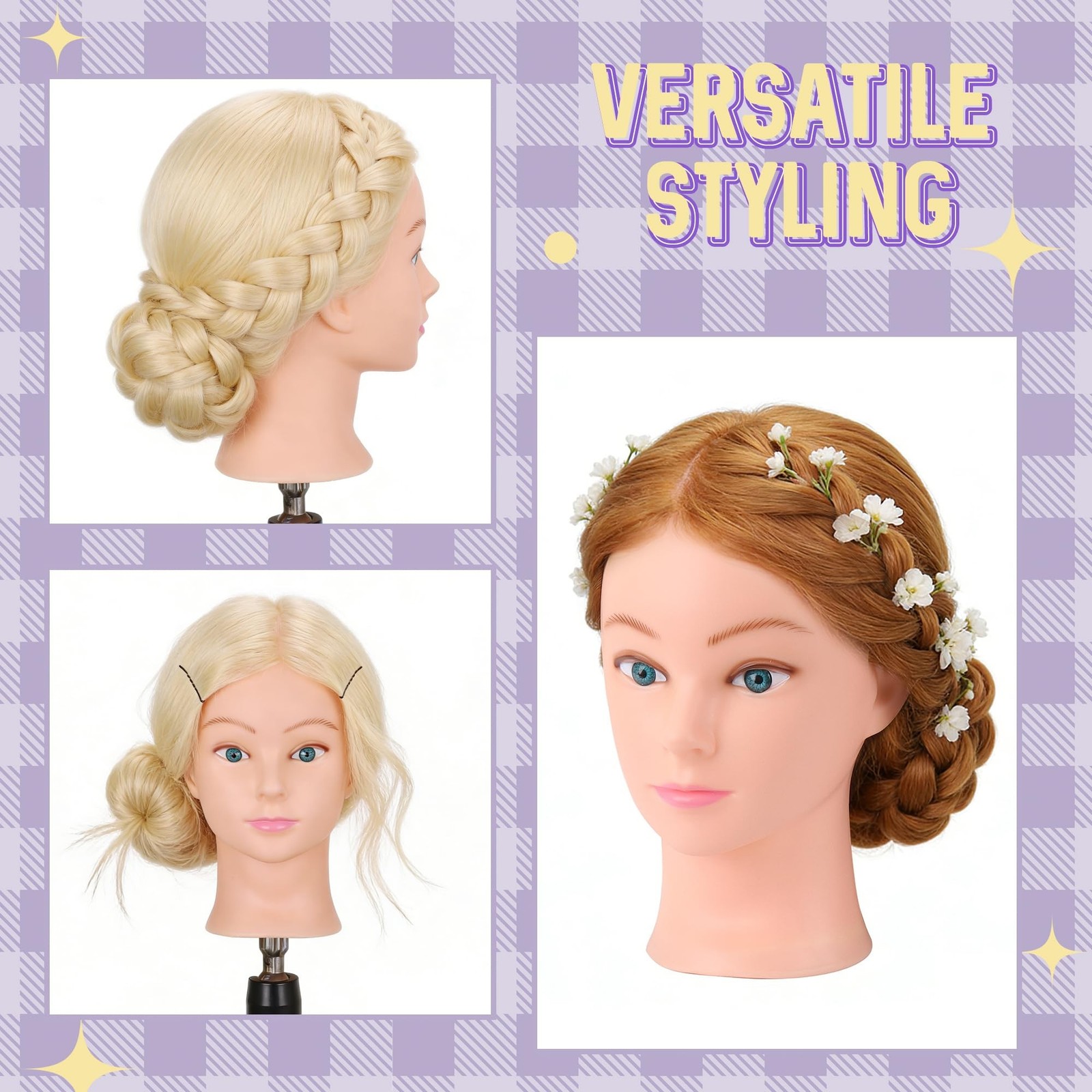 Mannequin Head with 80% Real Hair for Cosmetology, 26-28″ Light Brown Hairdre…