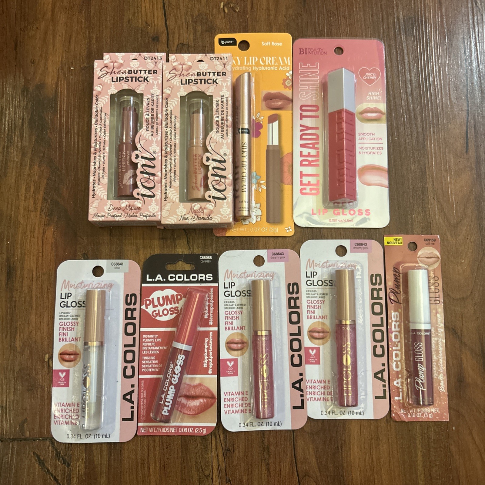 LA Colors & Ioni Lot of 9 Lipstick Lip Gloss Cream NEW Plumping Moisturizing