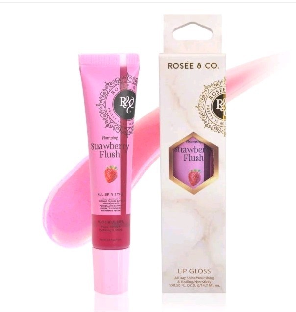 Rosee Lip Gloss Vegan, Professional Make up, Non-Sticky – Strawberry Flush