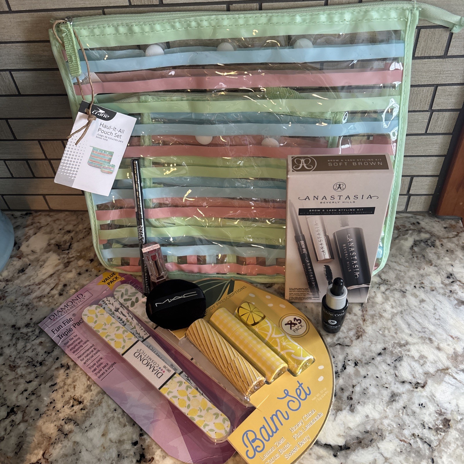 Mixed Lot Haul-It-All Pouch Set with Lancôme Anastasia NYX Full Size & Samples