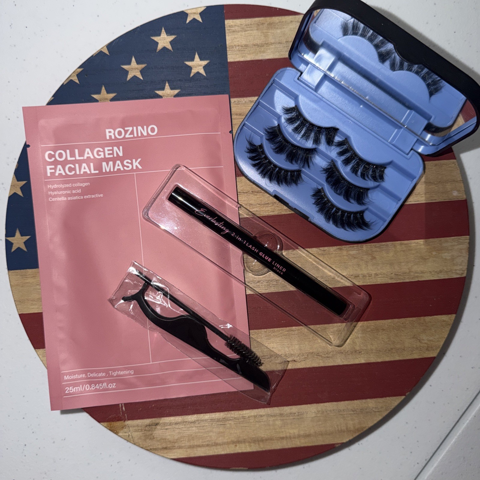 Russian Mink False Lashes Three Pair, With Eyeliner & Glue Applicator Face Mask