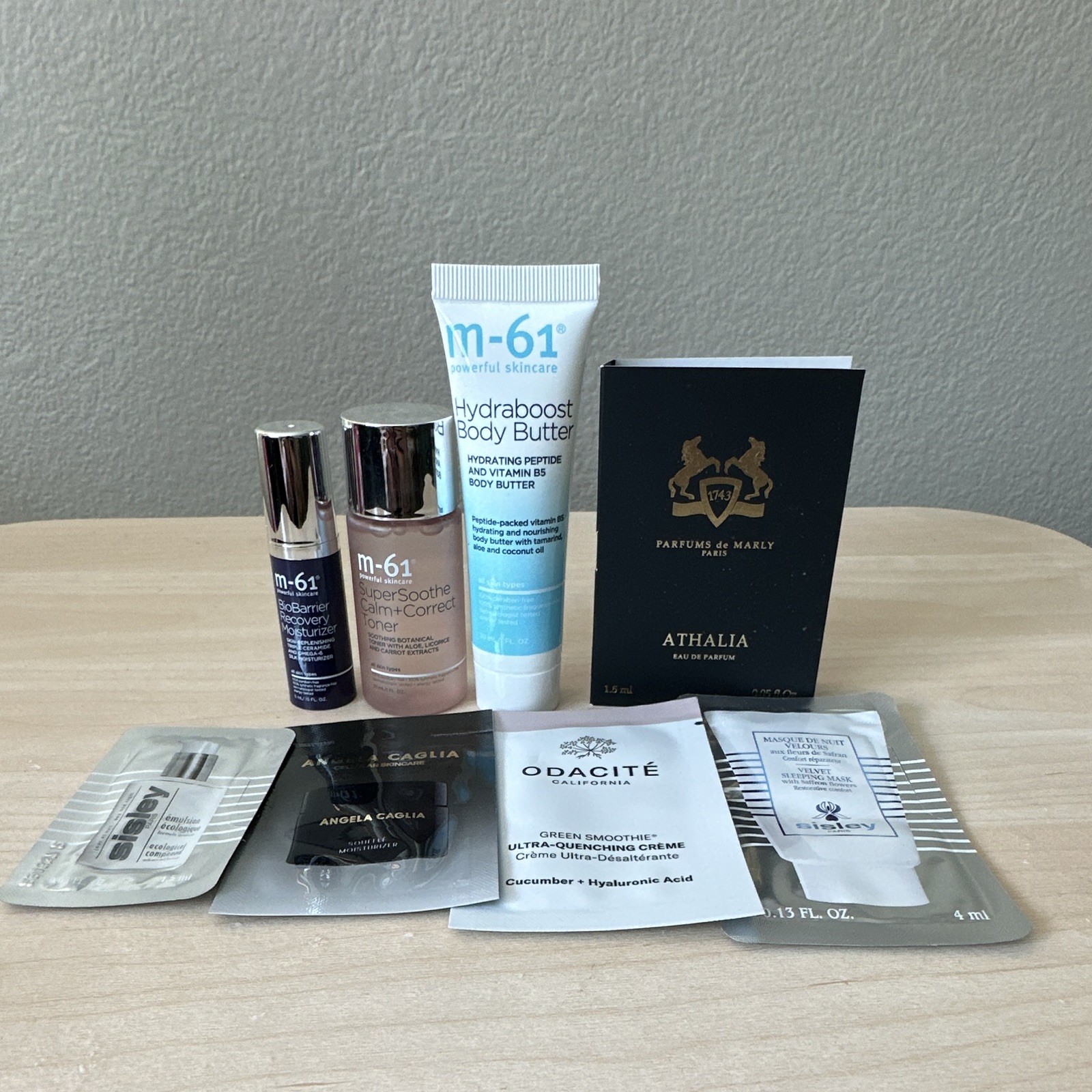 Assorted Sample Beauty Lot: m-61 Skincare, Parfums de Marly Athalia, Odacité