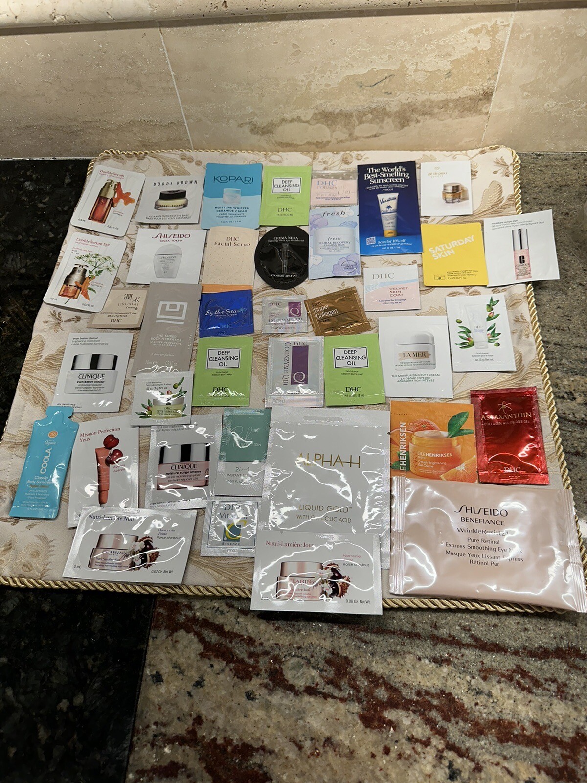 Skincare Lot Of 38 Samples La Mer, Clarins, Clinique, DHC, And More