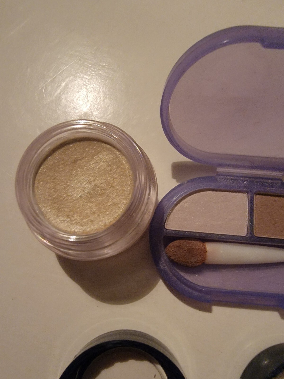 Lot Of 3 Eyeshadows Glimmer Lights Blue Beam Gold Glitz Seashell Pink
