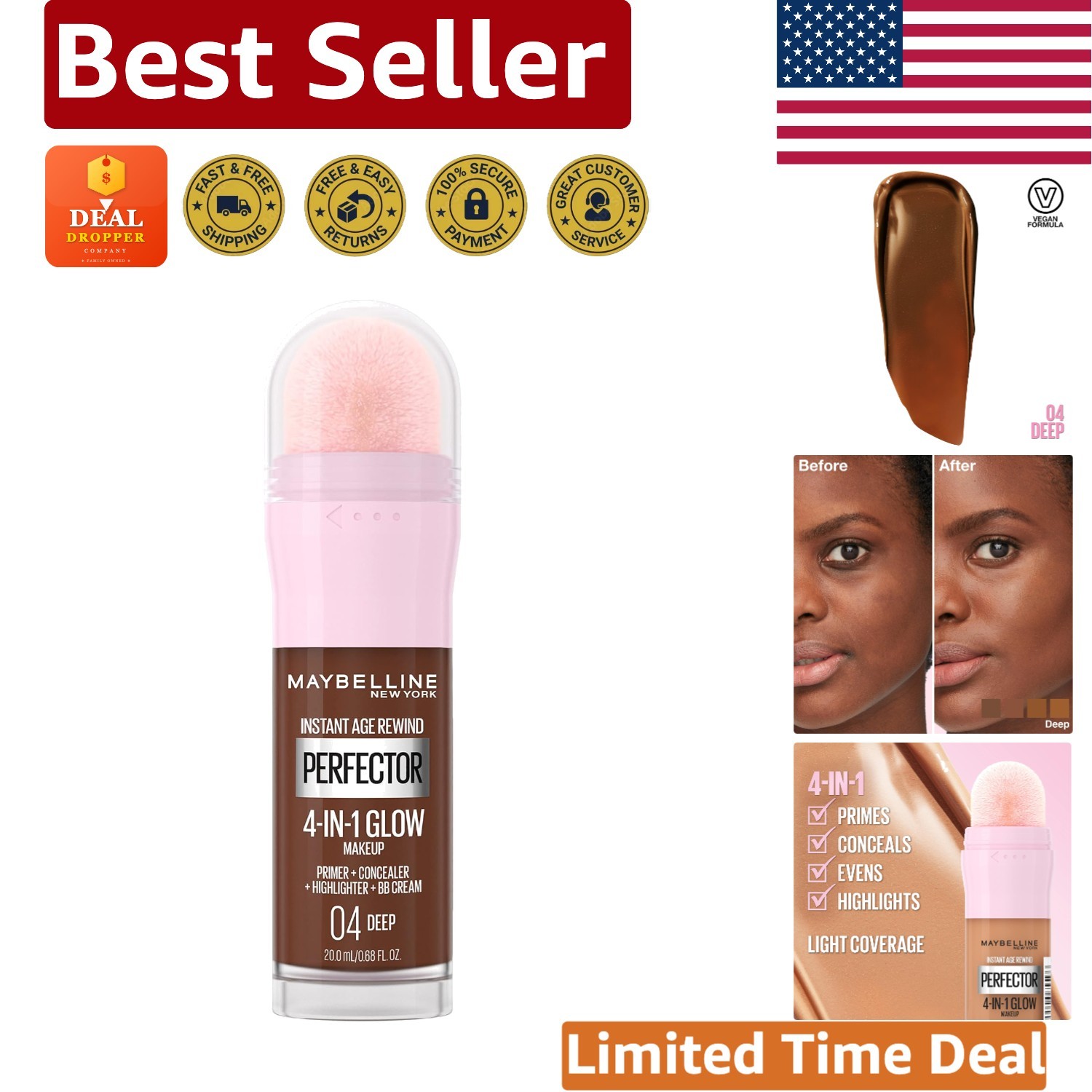 Instant Perfector 4-in-1 Makeup for Deep Skin Tone – Flawless Glow in One Step