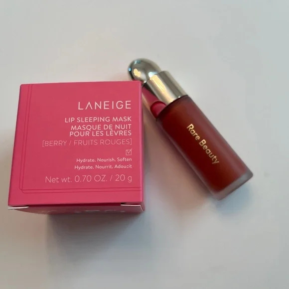 Rare Beauty Love blush and Laneige Lip Sleeping Mask in Berry