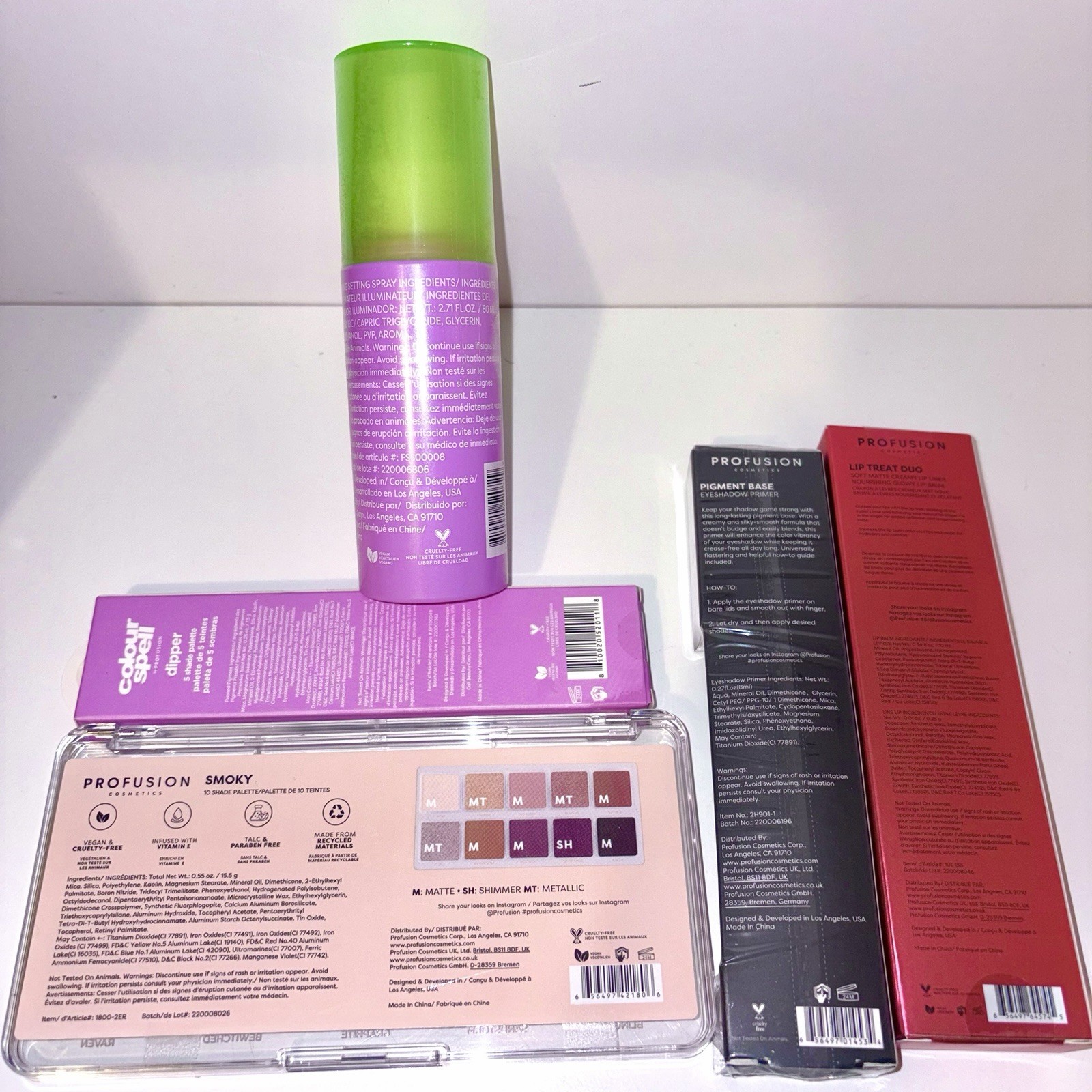 Profusion Cosmetics Makeup Bundle : Eye shadow , lip liner , Setting Spray