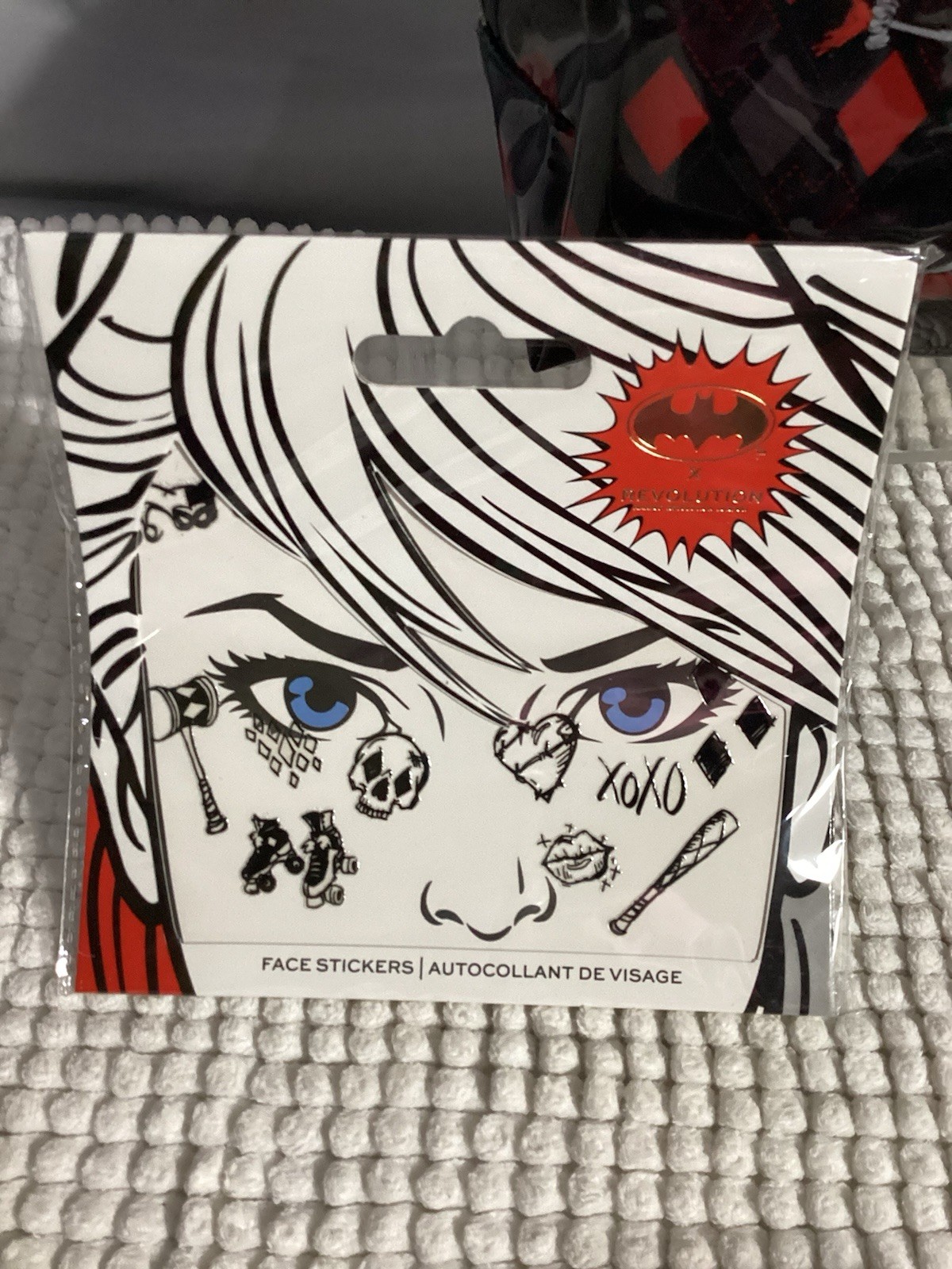 Revolution x DC Harley Quinn 5pc Lot; Cosmetic Bag, Sponge, 2 Lip Kits & Sticker