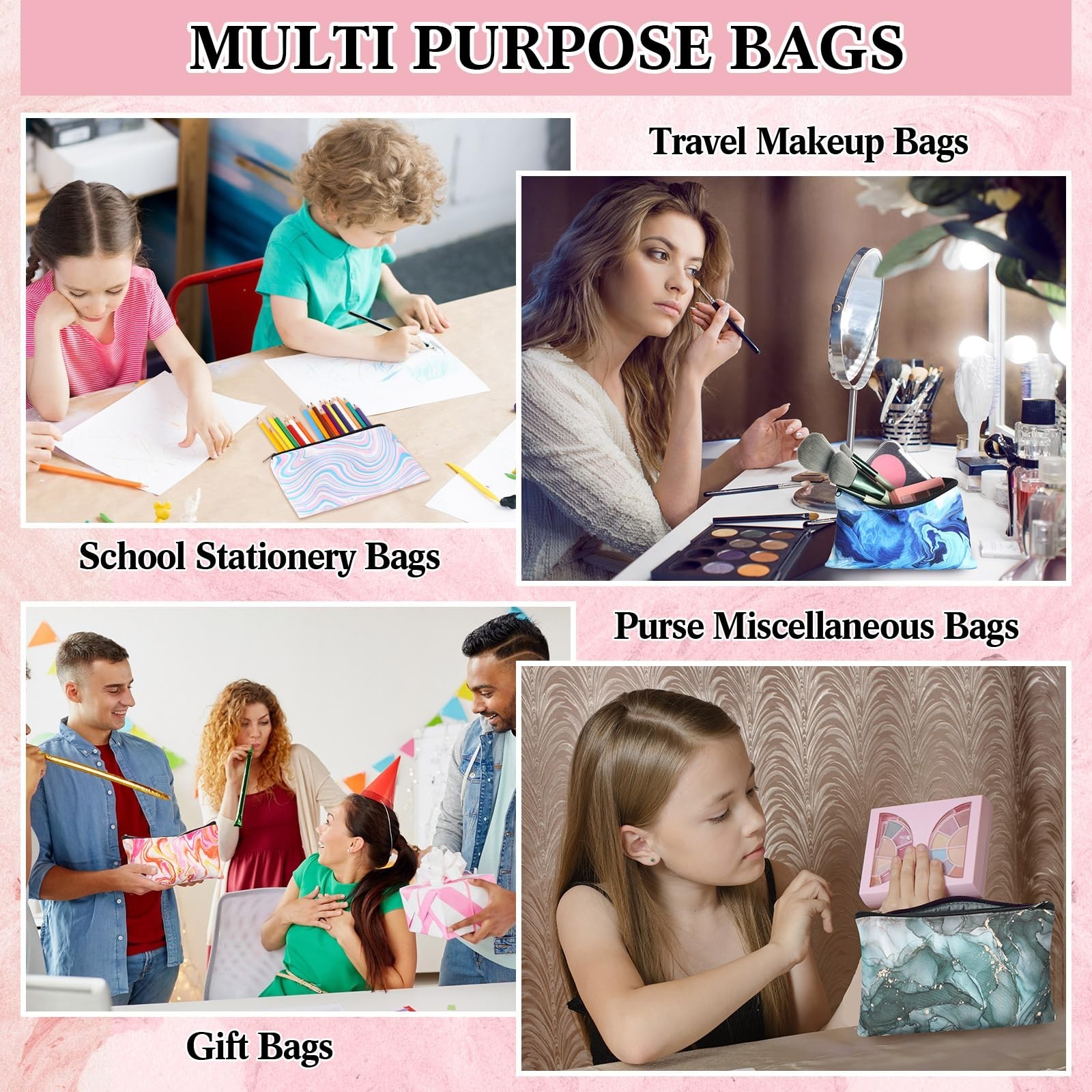 24 Pieces Makeup Bags Bulk Canvas Cosmetic Bags Purse Organizer Zipper Cosmet…