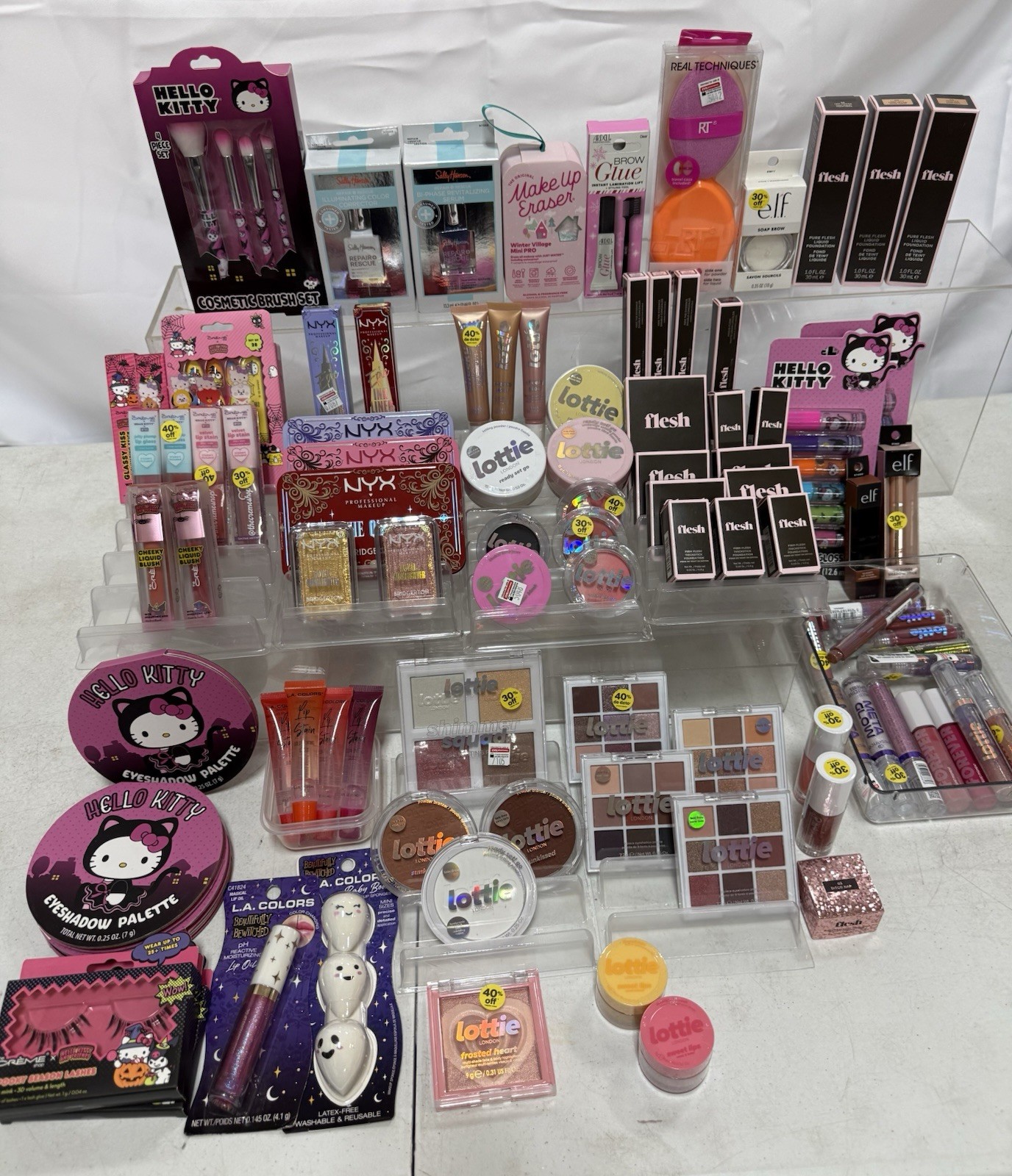 98 PC Makeup Bundle Lot Lottie NYX ELF Hello Kitty Lip Gloss Eyeshadow $750+