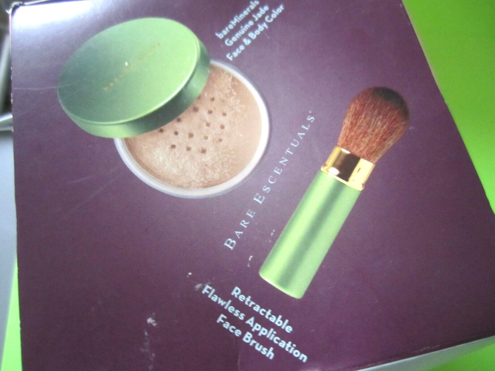 BAREMINERALS GENUINE JADE DUO FACE +BODY POWDER + RETRACTaBLE BRUSH NIBox wrinkl