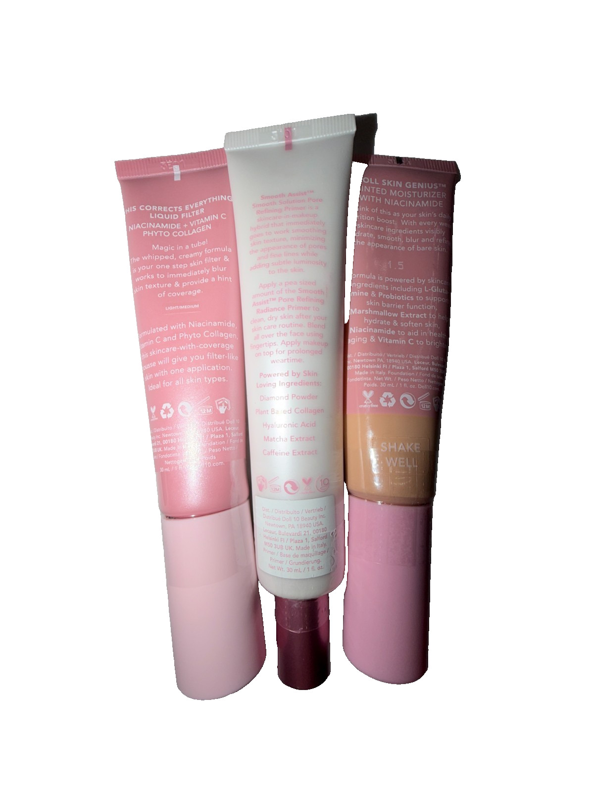 NEW DOLL 10 LOT 19 pc Foundation Primer Lip Crayon Gloss Moisturizer tinted Glow