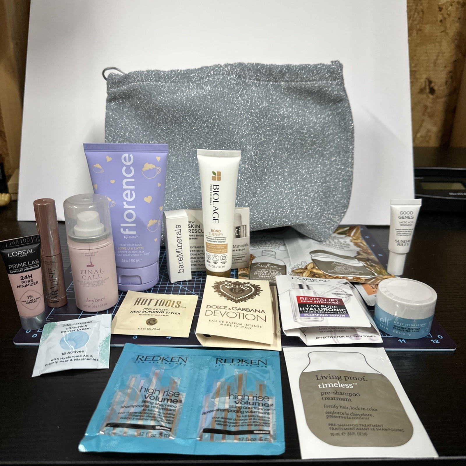 Cosmetics Sample Lot 16 Items + Free Glitter Cosmetic Bag Sephora Ulta