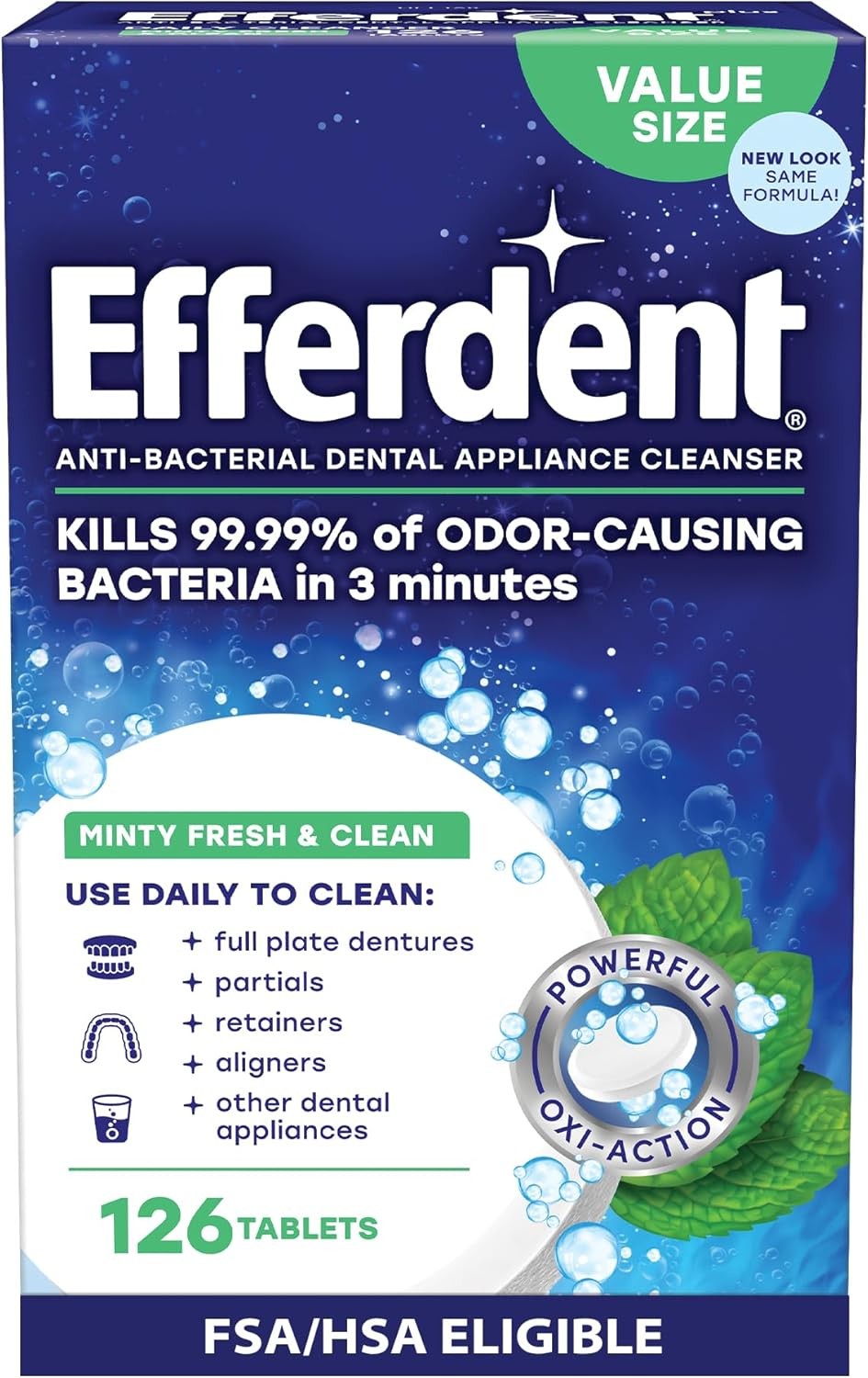 Efferdent Denture & Retainer Cleaner Tablets, Minty Fresh, 126 Count