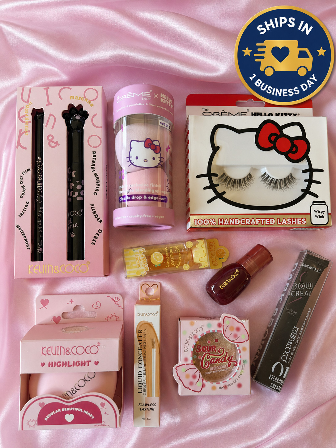 Makeup Bundle Hello Kitty Kevin&Coco Lashes Eyeliner Lip Oil Concealer Mascara +