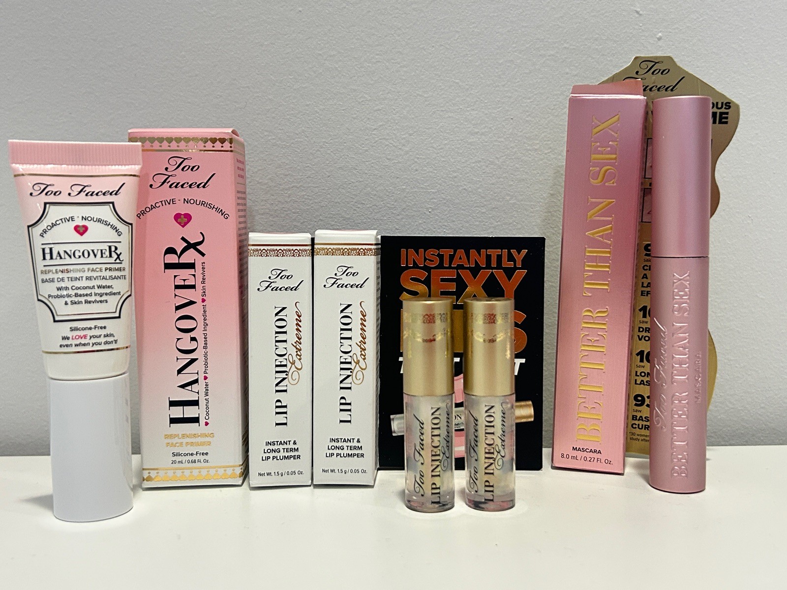 Too Faced Better Than Sex Mascara, Hangover RX, Lip Injection Extreme 4pc NEW