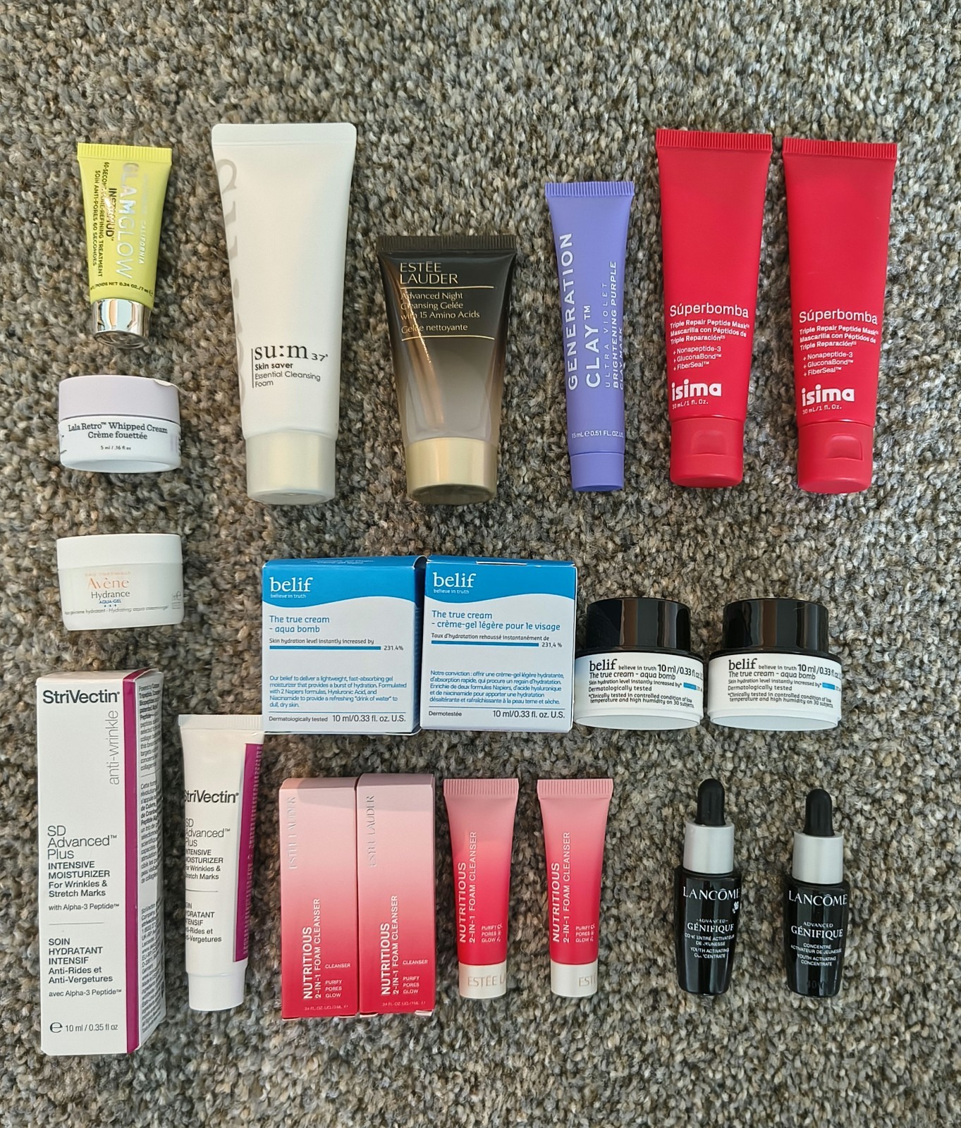 15 New High End Prestige Skincare Lot Estee Lauder Lancome Belif Strivectin +