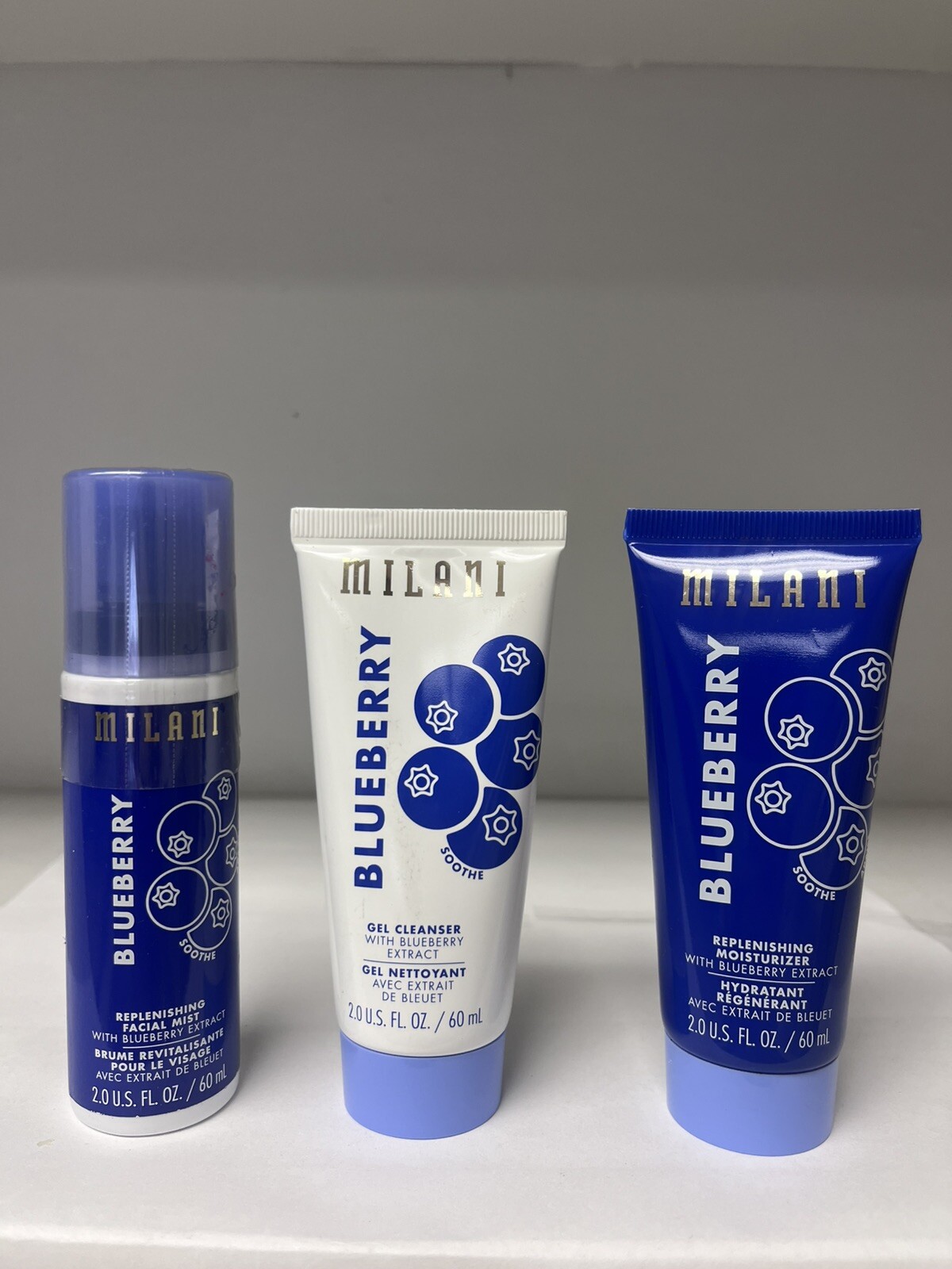 Milani 3 PC Facial Care Set- Gel Cleanser, Moisturizer & Facial Mist Blueberry