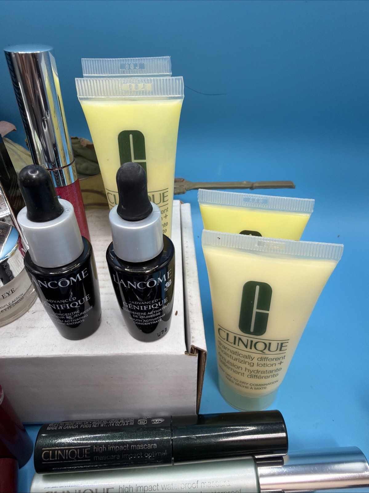 24 Piece Lot Of Lancome & Clinique Travel / Sample Sizes Skincare Makeup