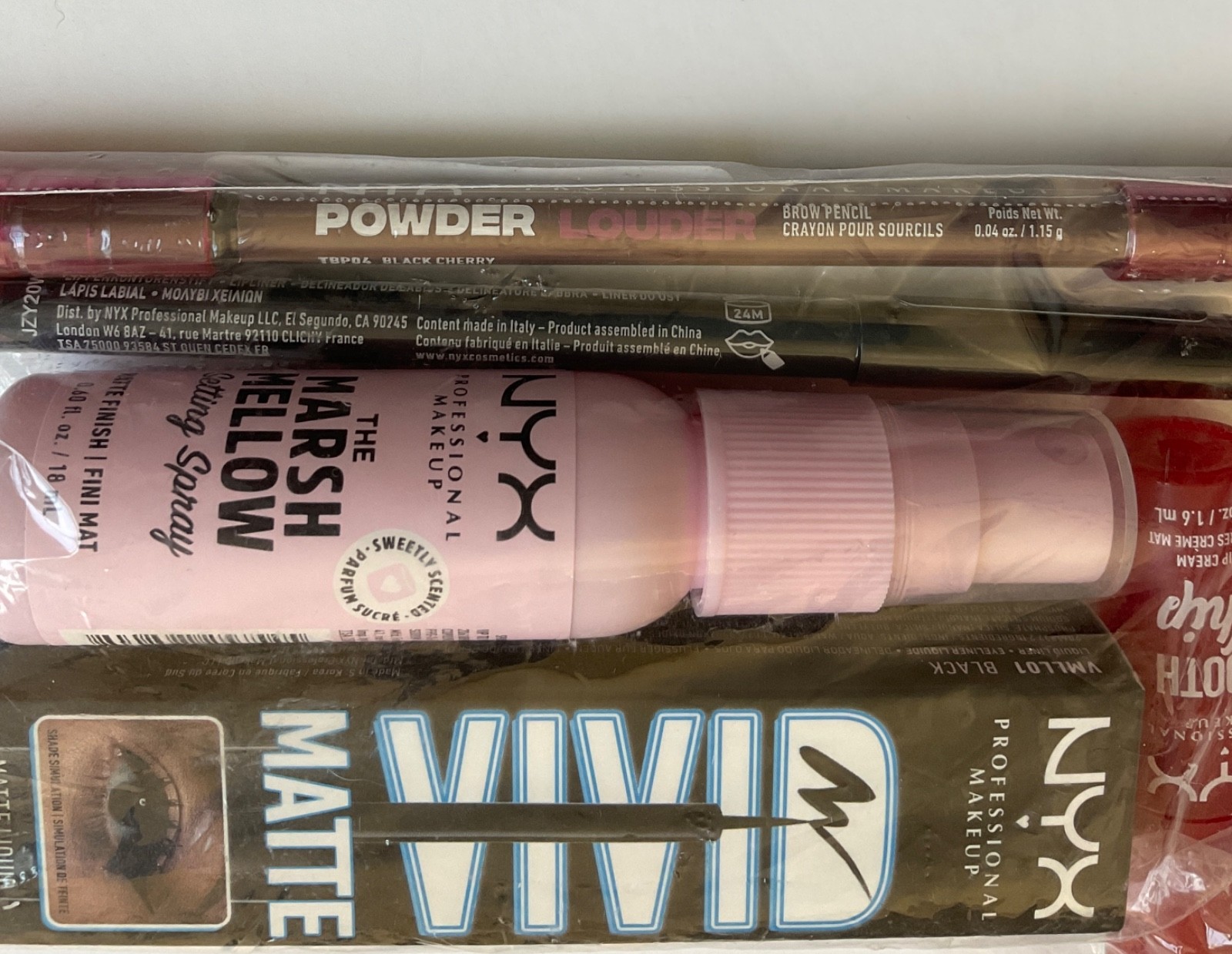 NYX Cosmetics 6 Pc. Makeup Blush Eye Liner Lip Liner Spray Set Bundle NEW
