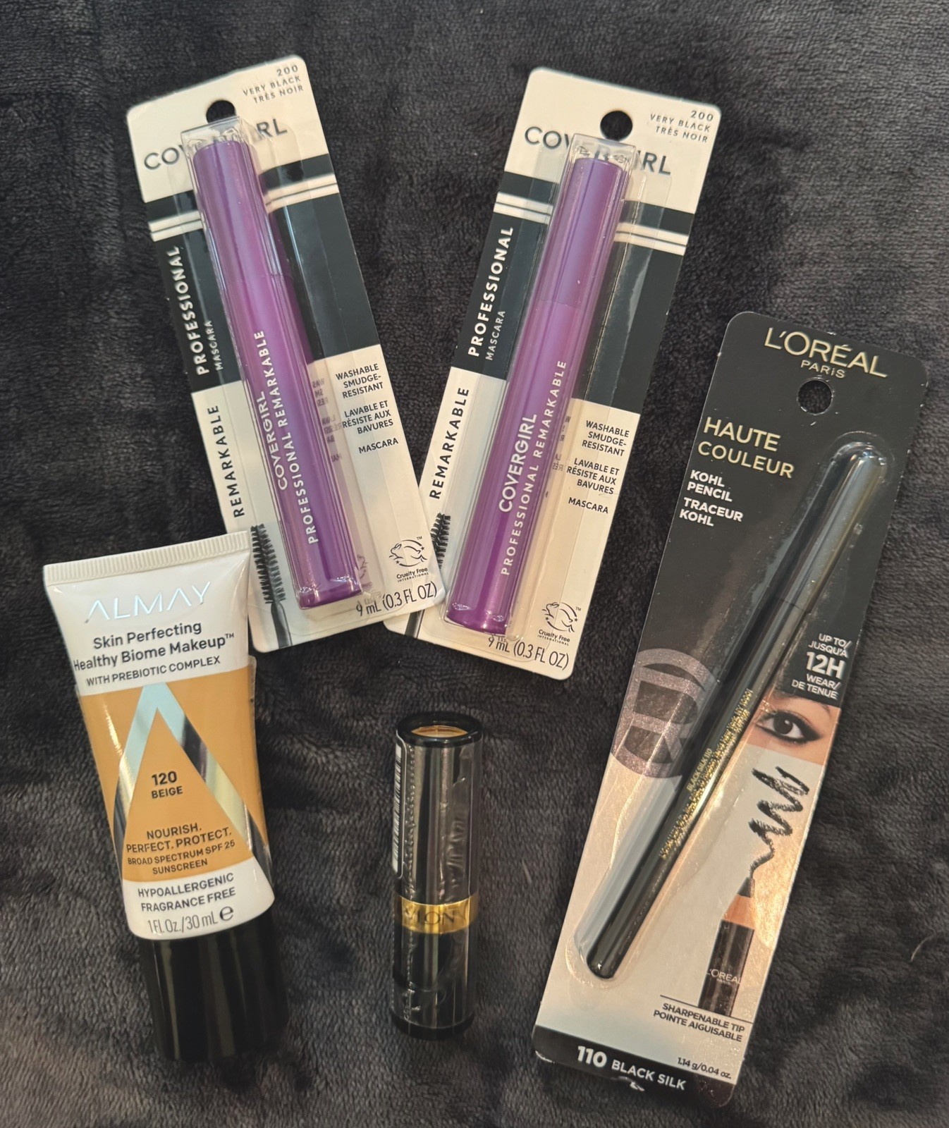 Lot of 6 Covergirl Almay, L’Oreal Mascara Liner Lipstick Foundation Makeup & Bag