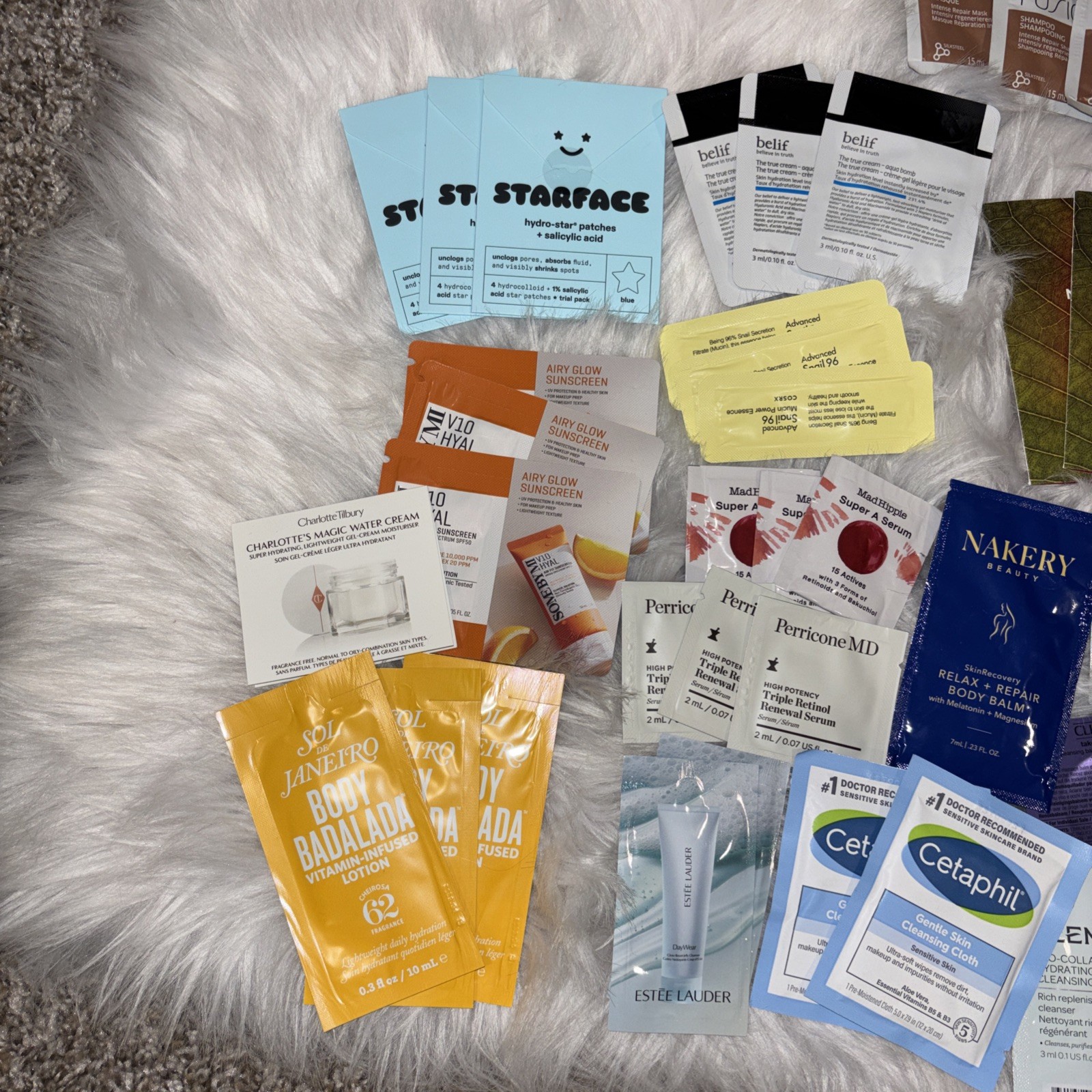 100 Pc Skincare, Fragrance, Hair Lot – Foil Packets & Deluxe Samples – All Shown