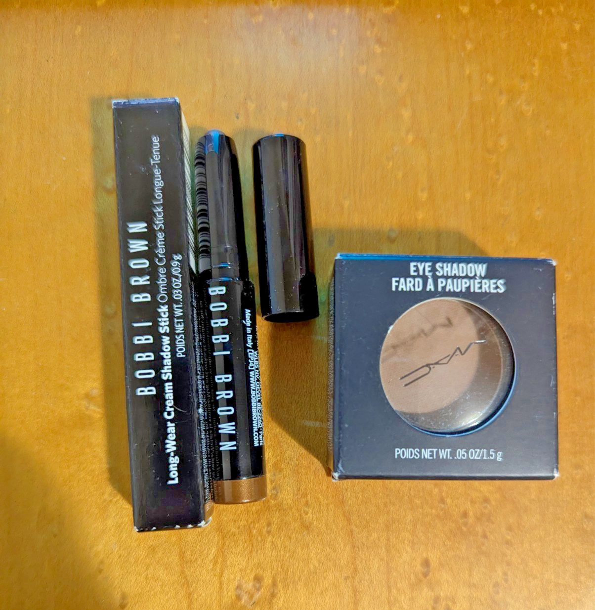 Bobbi Brown Cream Shadow Stick-GOLDEN BRONZE & MAC Eye Shadow-SANDSTONE LOT OF 2