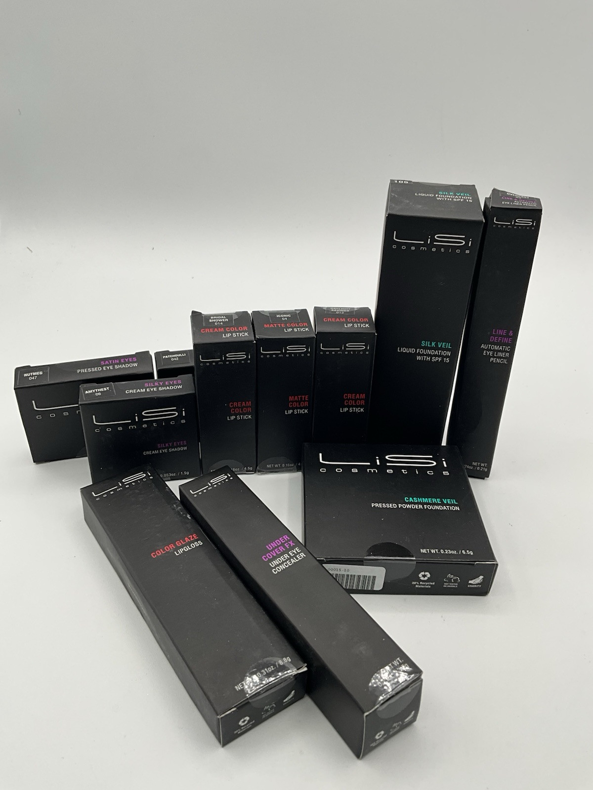 NIB Lot of 11 LiSi Cosmetics Found., Lipstick Eye Shadow Concealer Lip Make Up