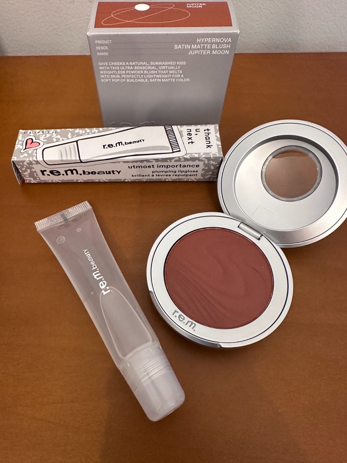 REM Beauty Blush & Lip Gloss Set NEW w BOX Jupiter Moon + Clear Plumping Gloss
