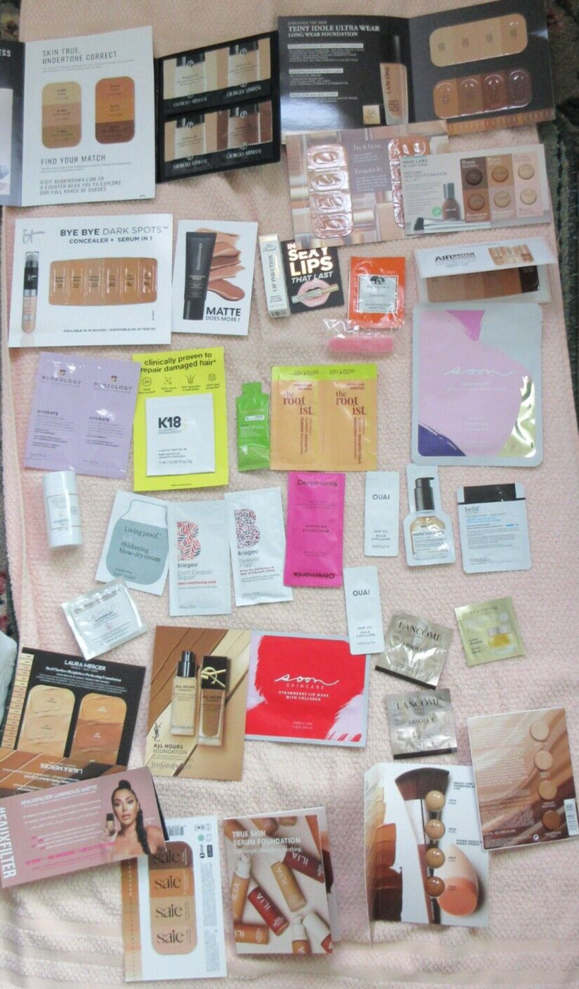 MEGA SIZED LOT OF 37 BEAUTY SAMPLES NAKERY, DIOR, HAIR, FOUNDATION SKINCARE