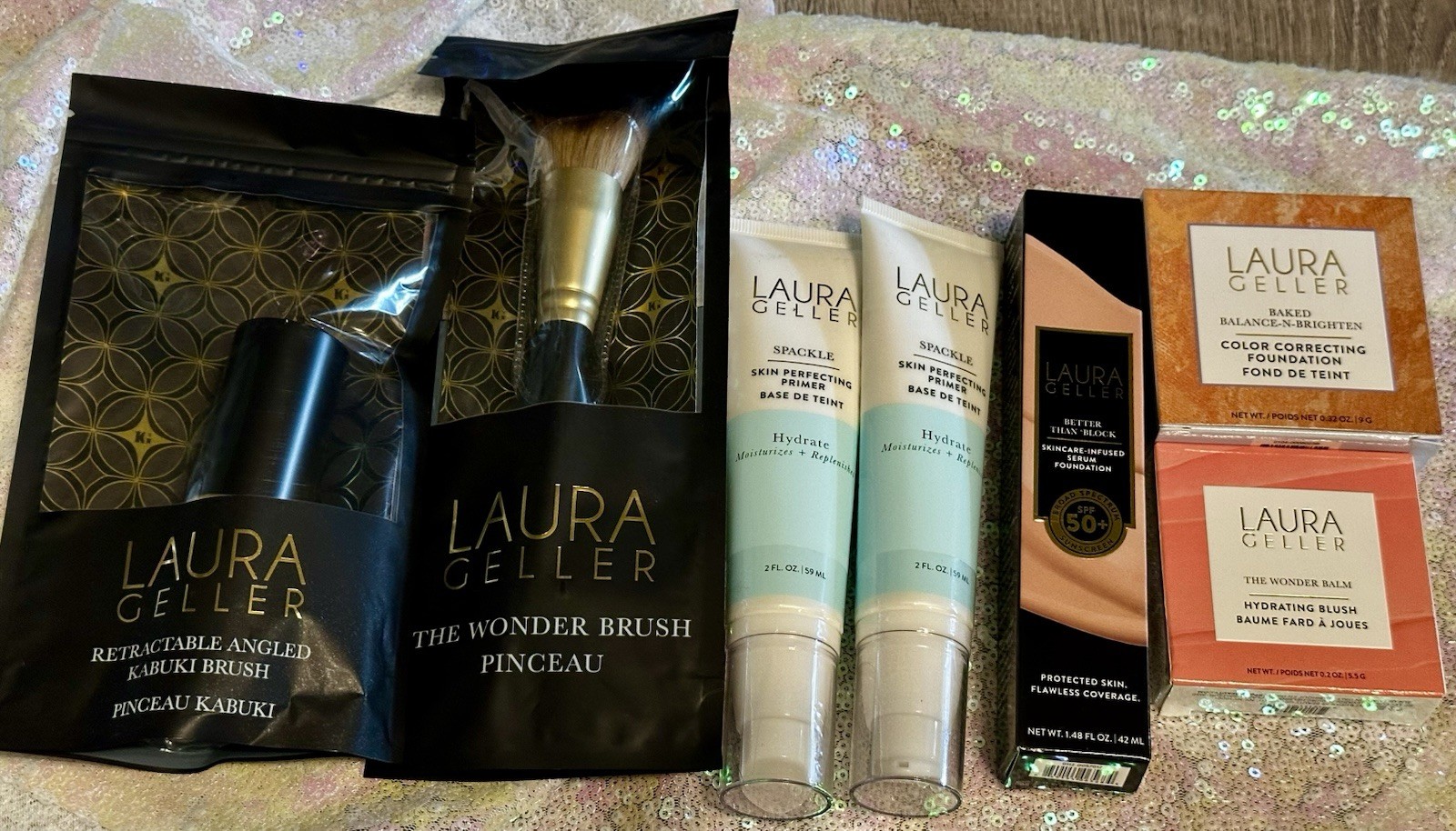 Laura Geller Beauty Bundle SPACKLE Blush FOUNDATION (light) & Brushes