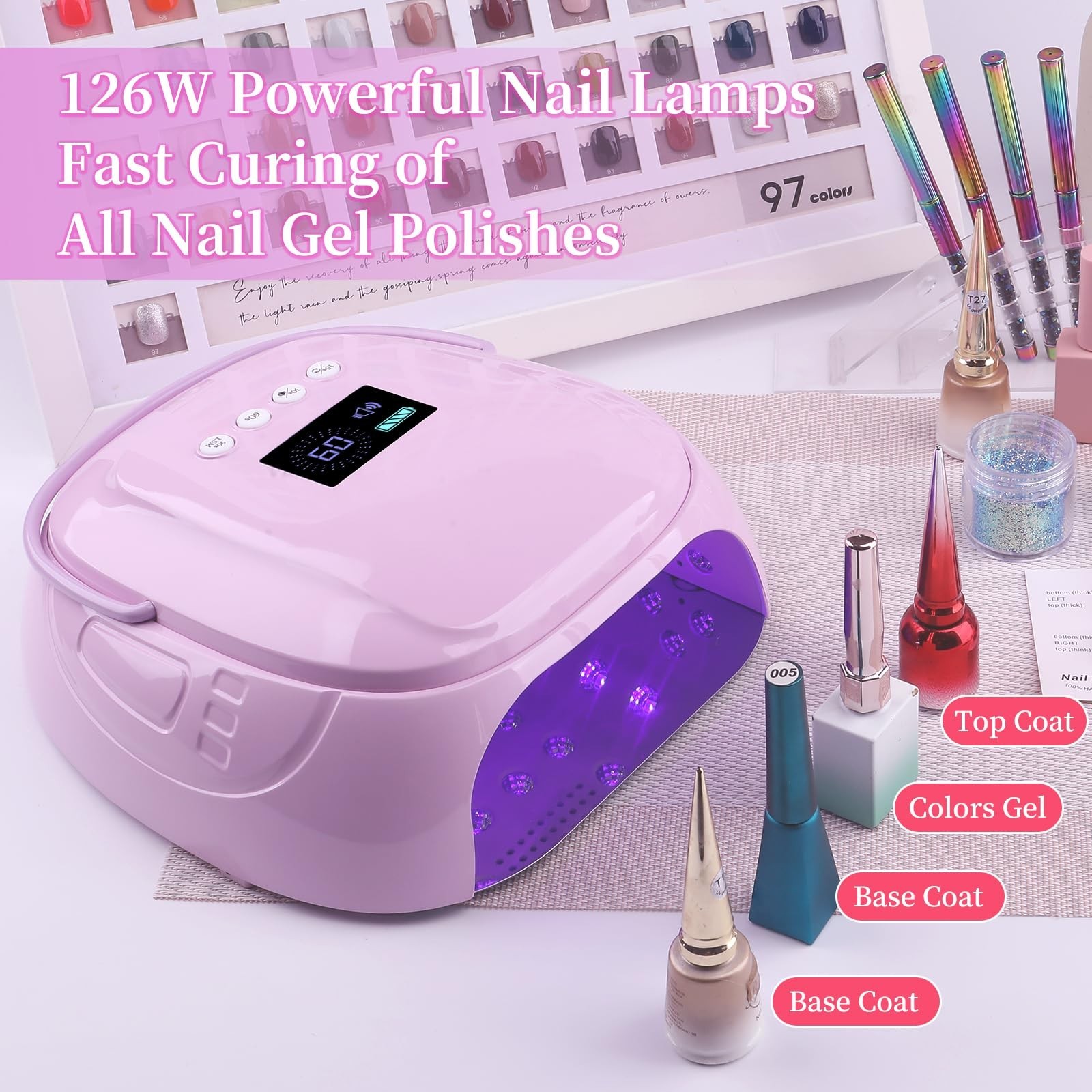 126W Rechargeable UV LED Nail Lamp, Portable Cordless Nail Dryer with Auto Se…