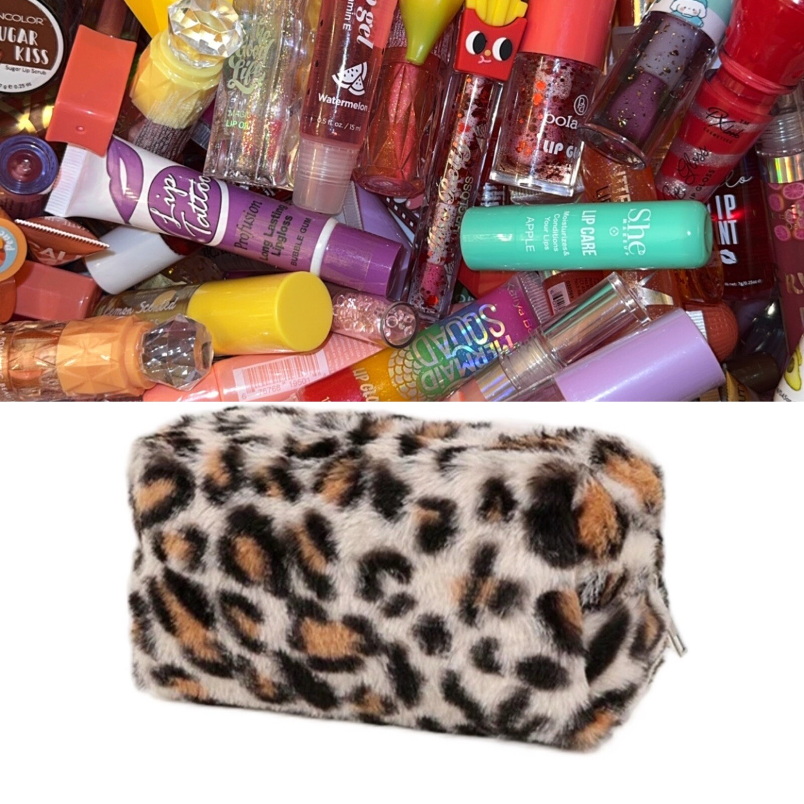 Mystery Lip Gloss Scoop, Mix Of 25 New Lipglosses w/Makeup Bag, Lip Care