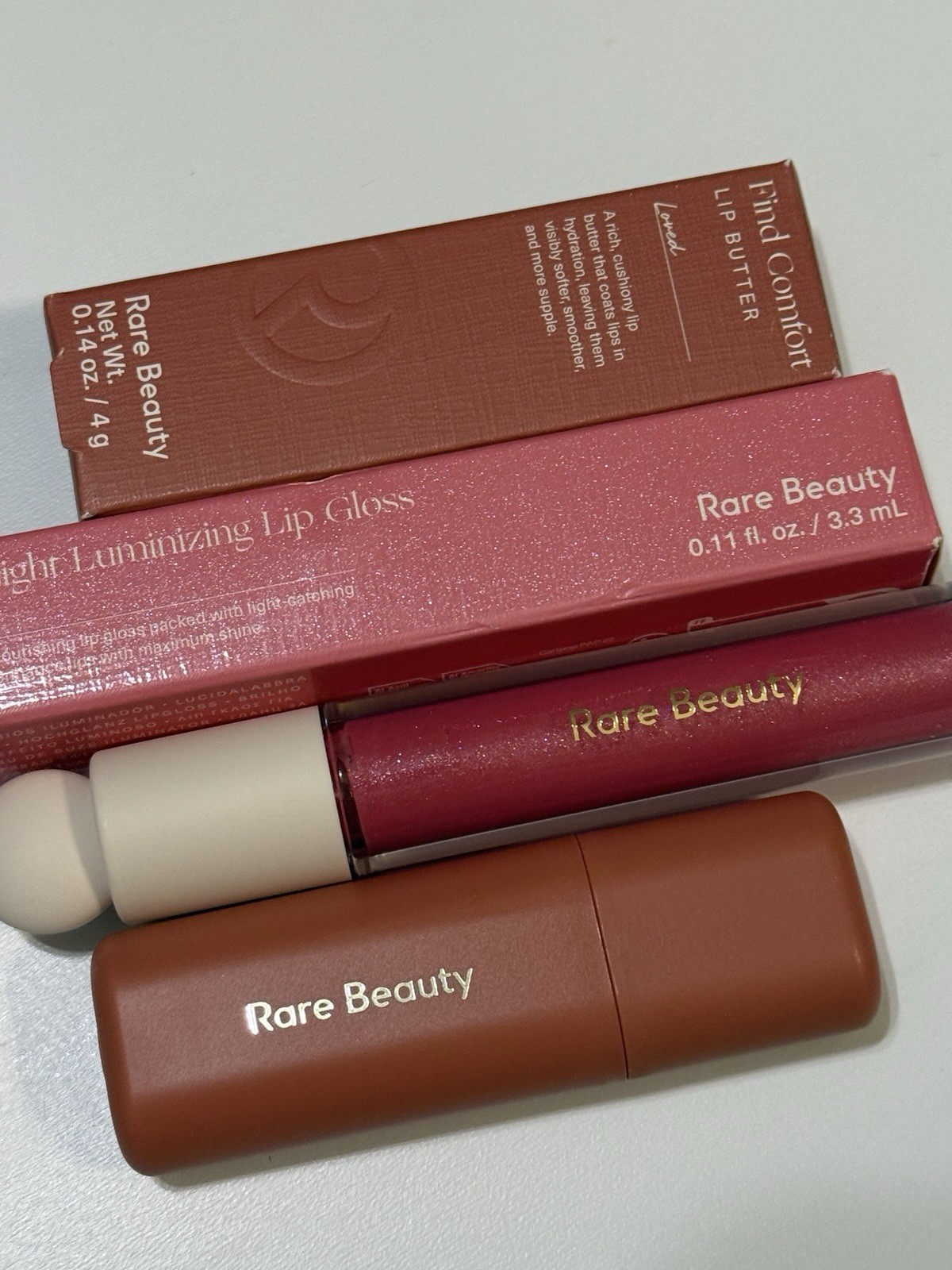 Rare Beauty Find Comfort Lip Butter & Luminizing Lip Gloss Flicker