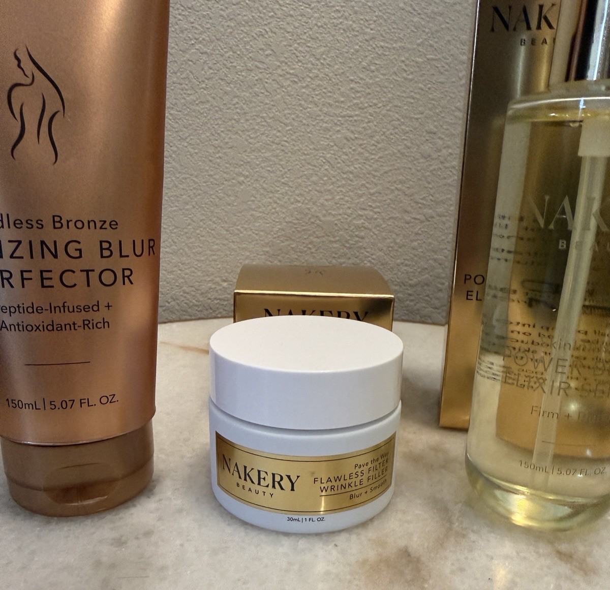 NAKERY Skincare Beauty Bundle, Full Size, Bronzer, Firming Serum, Wrinkle Cream