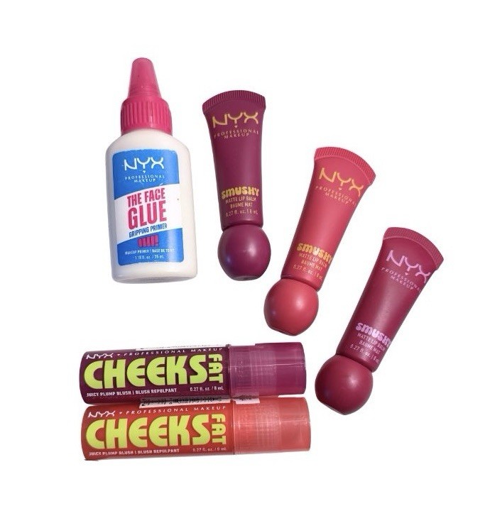NYX Bundle: Face Glue Primer, Fat Juicy Plump Blush, Smooshy Lip Balm …