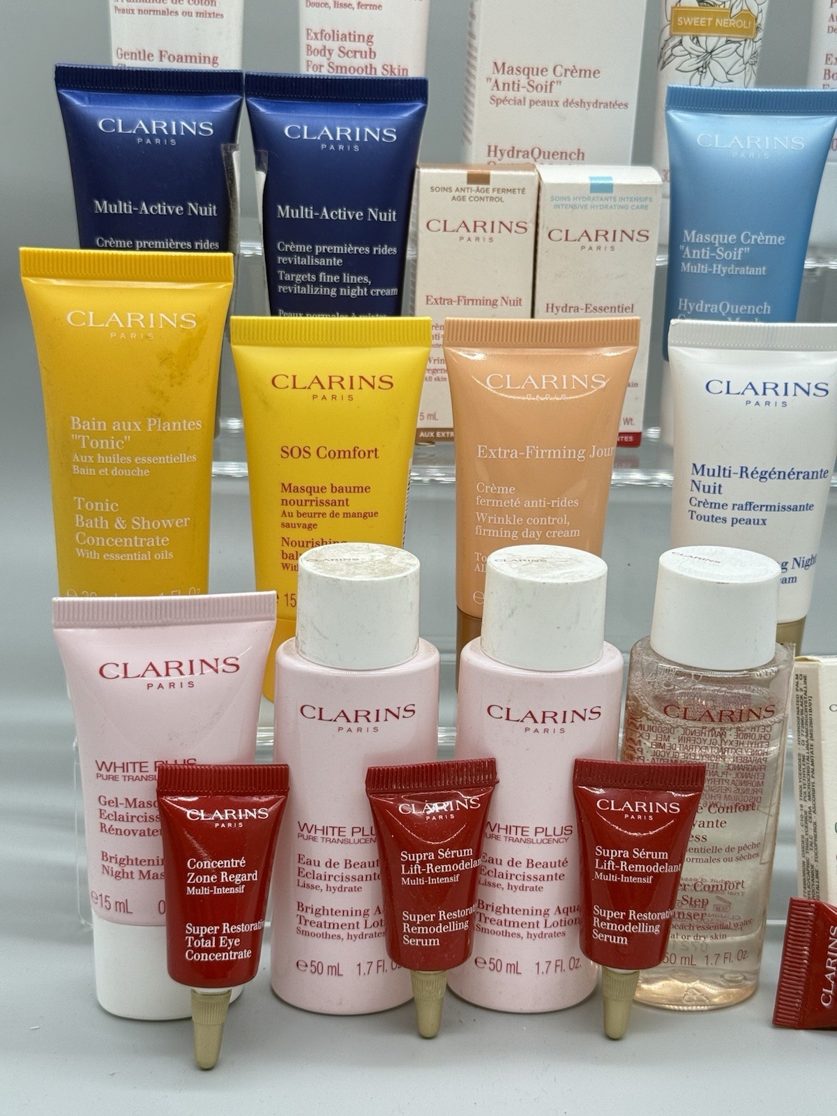 AMAZON WHOLESALE LOT OF 61 MIXED/ASSORTED CLARINS PARIS BEAUTY PRODUCTS
