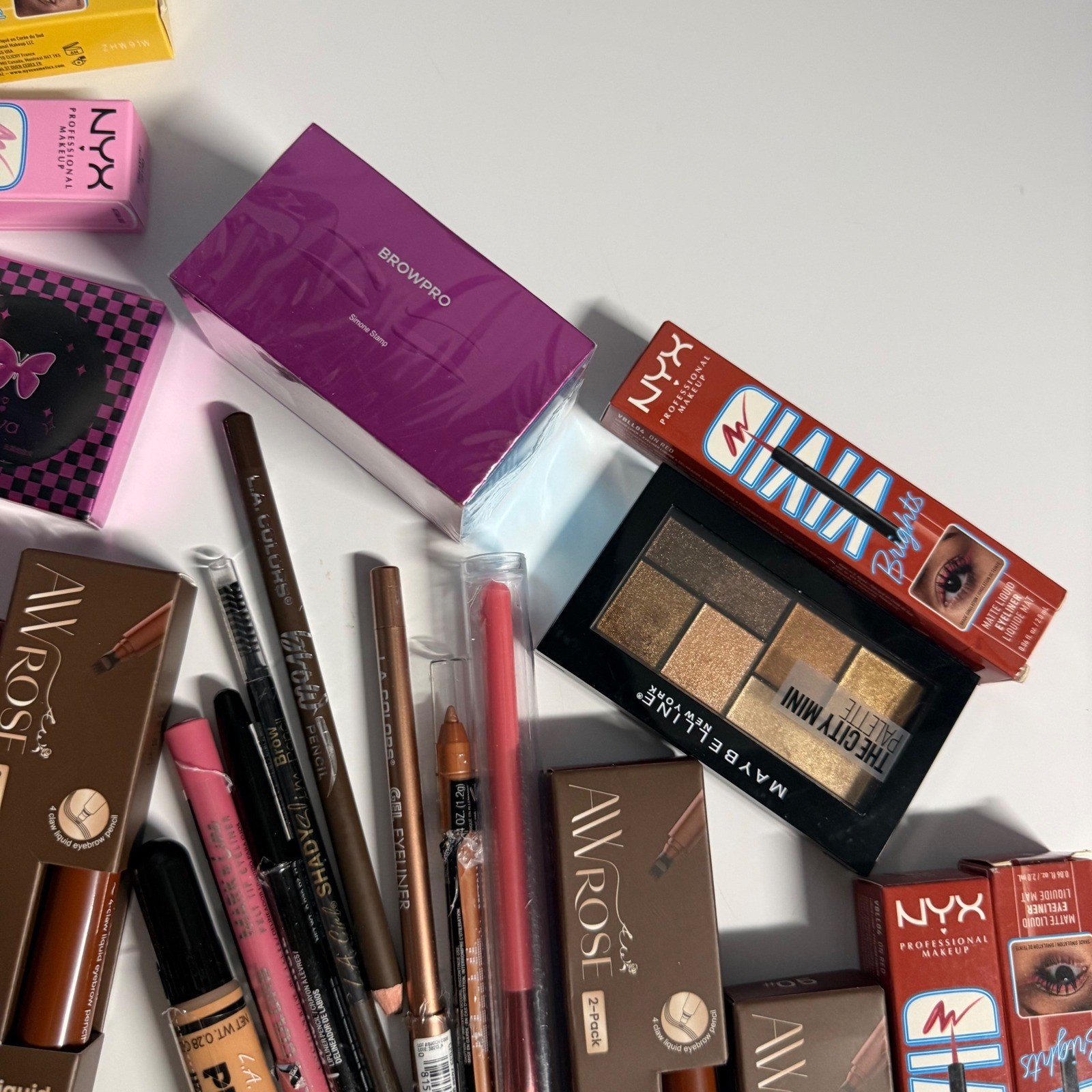 Huge Makeup Bundle NYX Vivid Brights Maybelline Black Radiance E.L.F. 25+ Pcs
