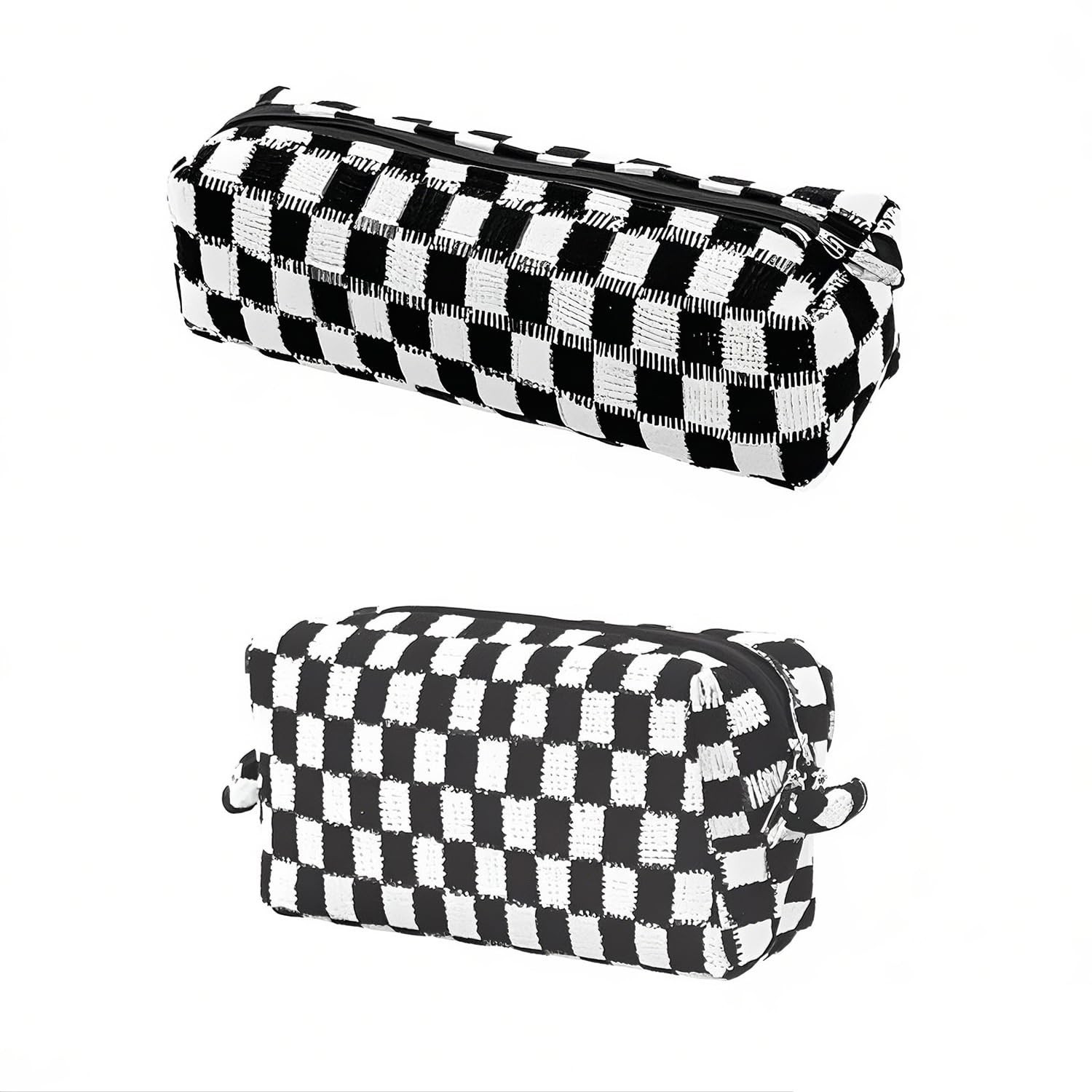 2Packs Checkered Makeup Bag Large Black and White Preppy Comestic Bag Set Tra…