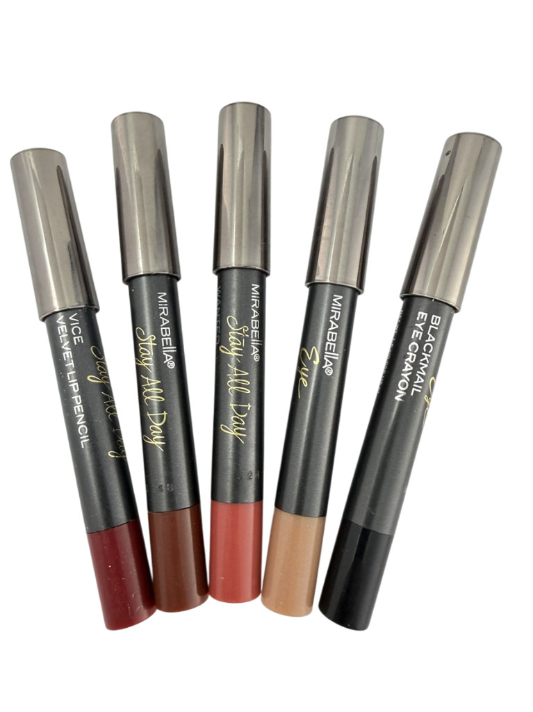 5 Pack Mix Set Mirabella NEW 3 Stay all Day Lip Pencils & 2 Eye Crayons Lot