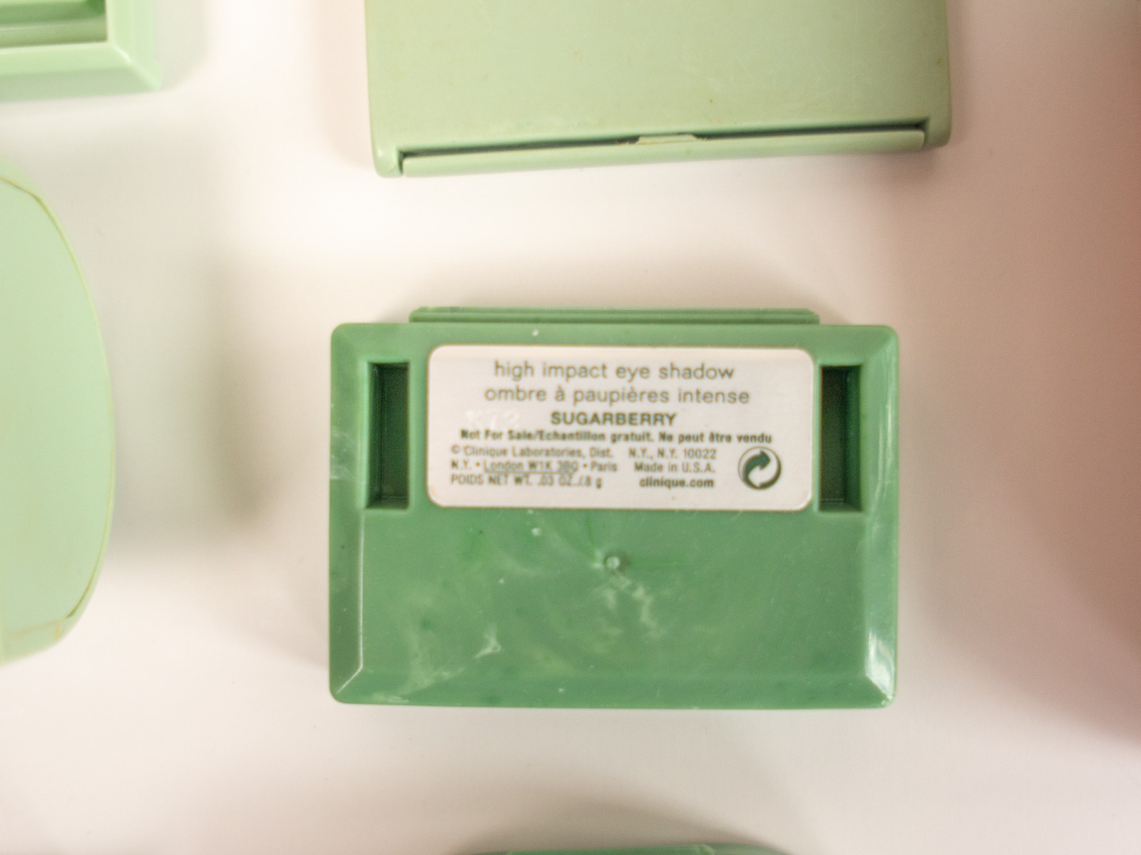 Lot of 7 Vintage Green Clinique Bag Soap Lipstick Powder Eye Shadow Blush Mousse