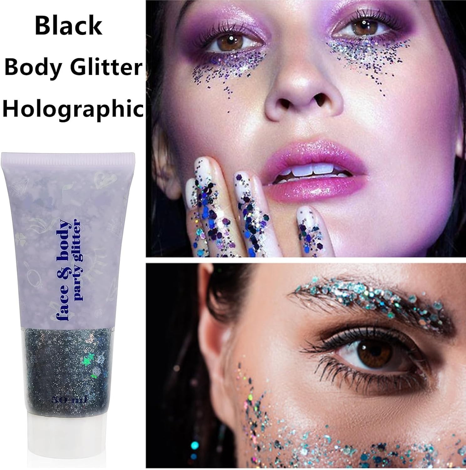 Chic Black Face Glitter with Holographic Shine – Perfect for Parties & Raves