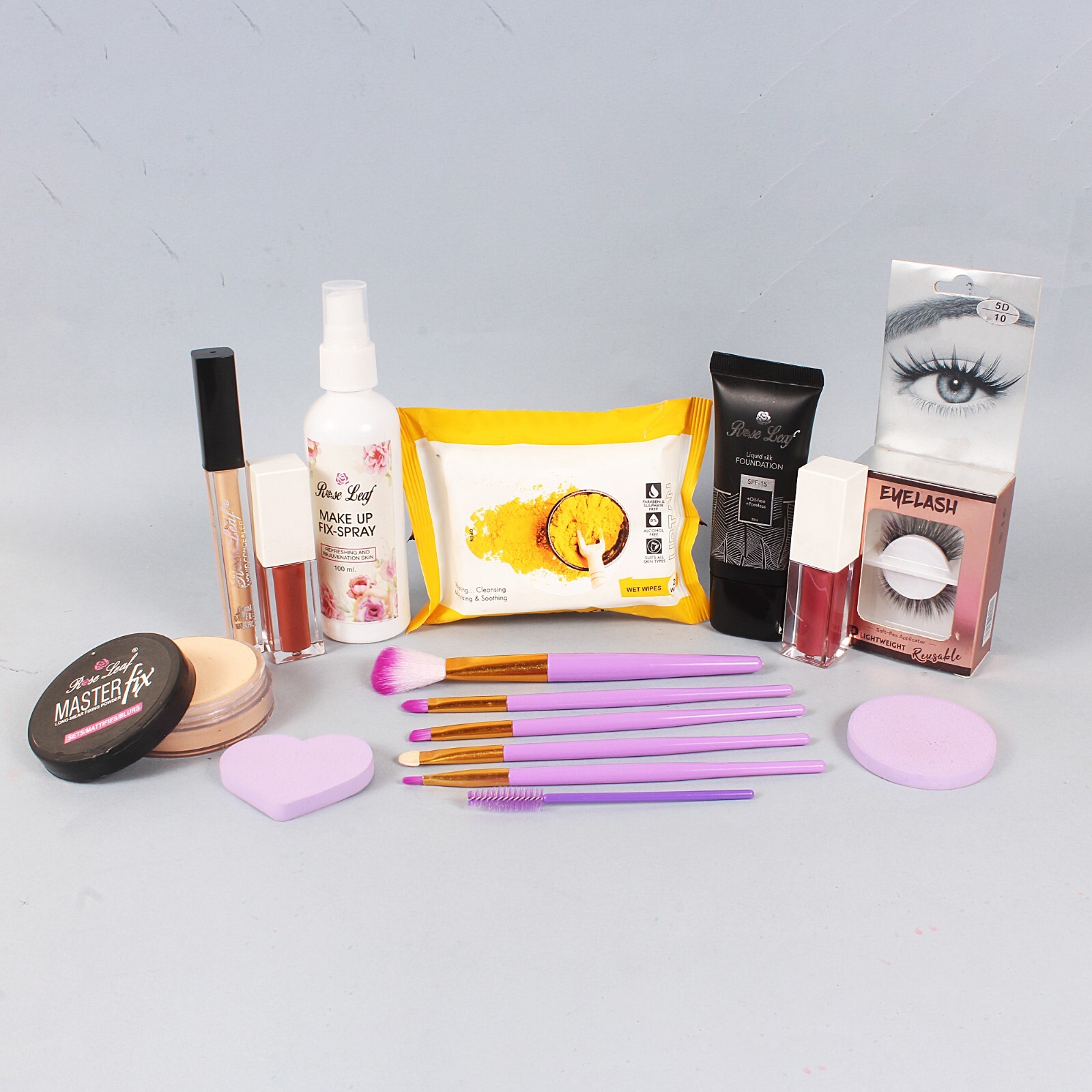 LoosePowder,Concealer,Makeup Fixer,WetWipes,Lipsticks,Foundation,Eyelashes,Brush