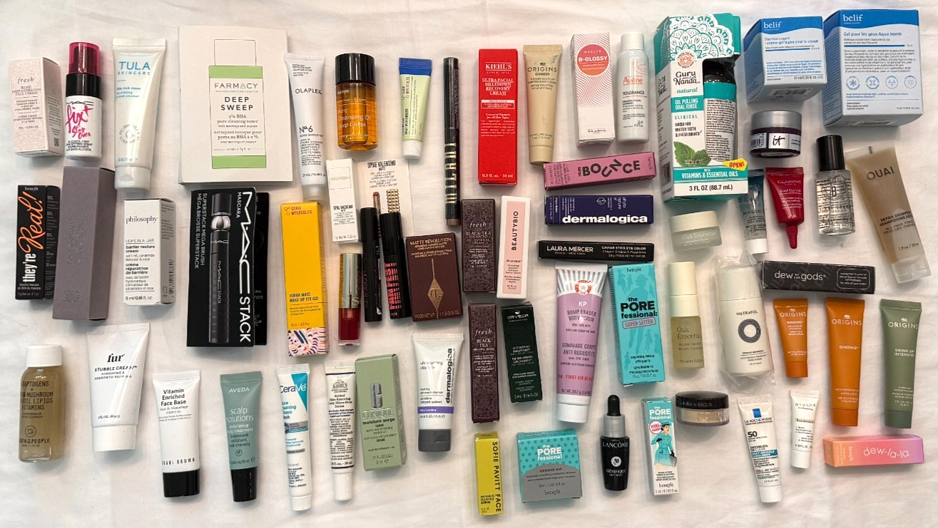 Luxury Beauty Sample & Travel Size Lot 62+ Items Skincare Makeup Mixed Brands