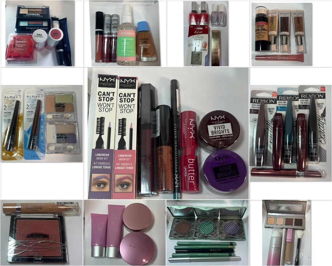 60 pc Mixed Lot LOREAL ALMAY SALLY HANSEN NYX REVLON COVERGIRL MALLY Make Up