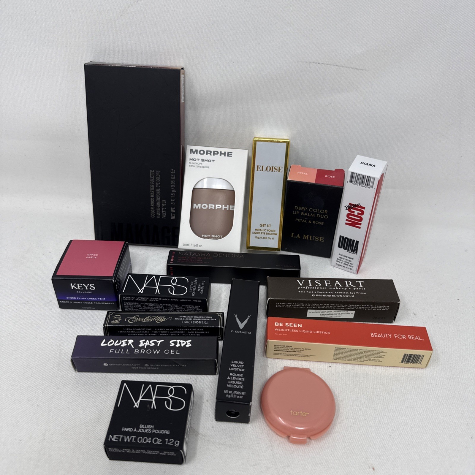 15 New Assorted Full Size Makeup Lot:IL Makiage,Morphe, Keys, Nars, Eloise RN4