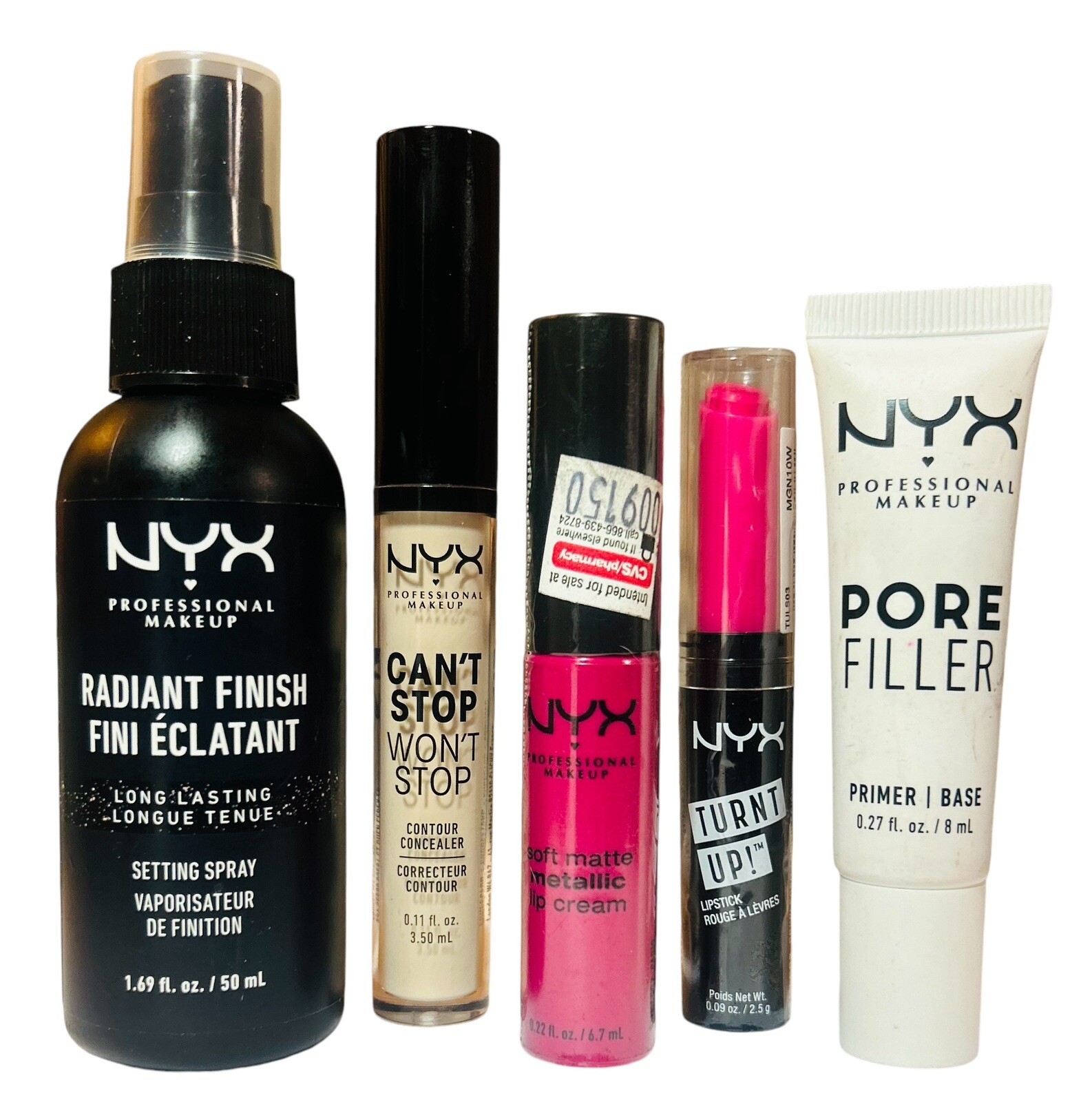 NYX 5 pc Lot Setting Spray Concealer Pore Filler Lipstick Matte Lip Cream
