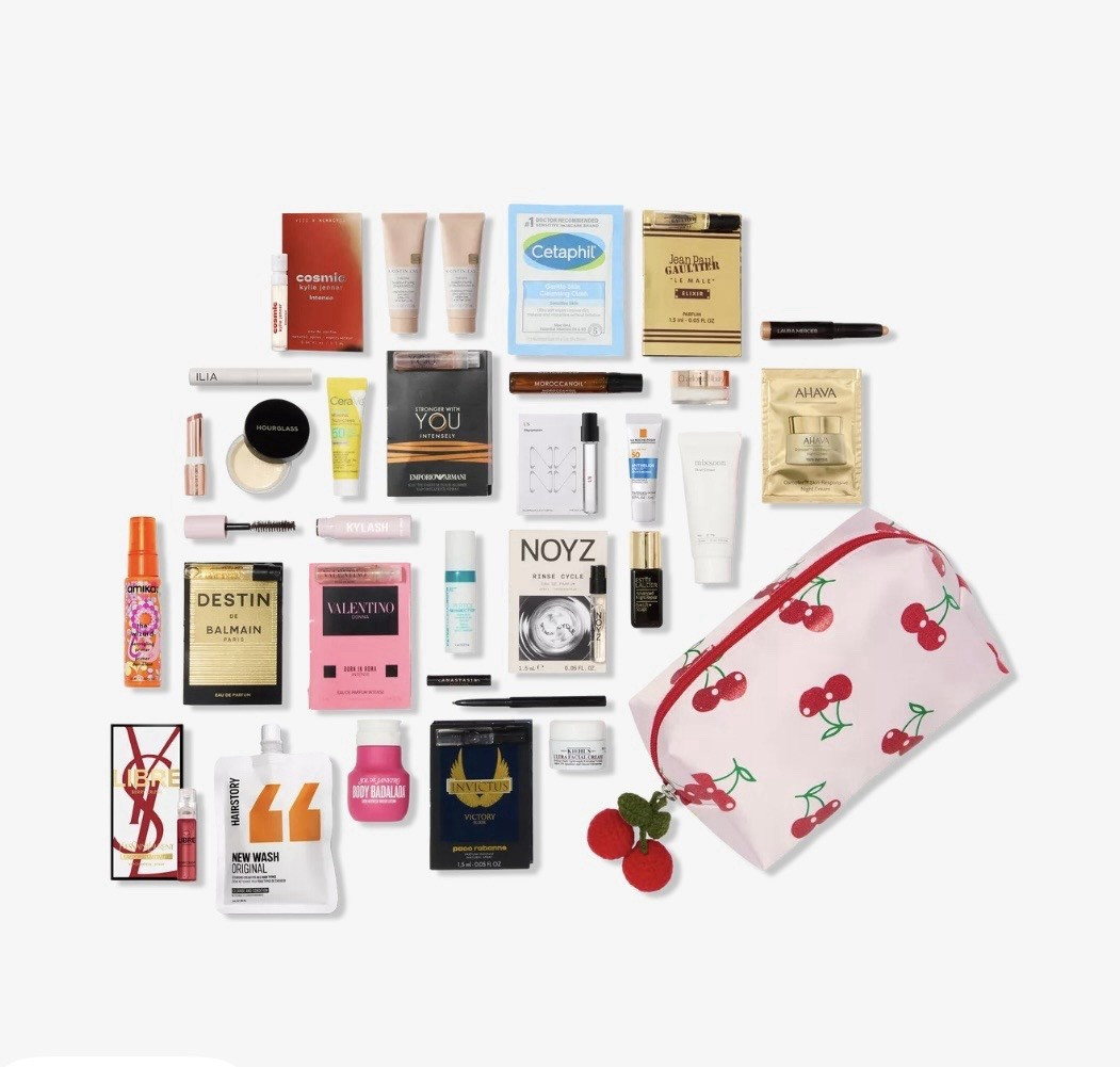 Assorted Beauty Makeup & Skincare Mixed Lot Travel/Sample Sizes w/ Cosmetic Bag