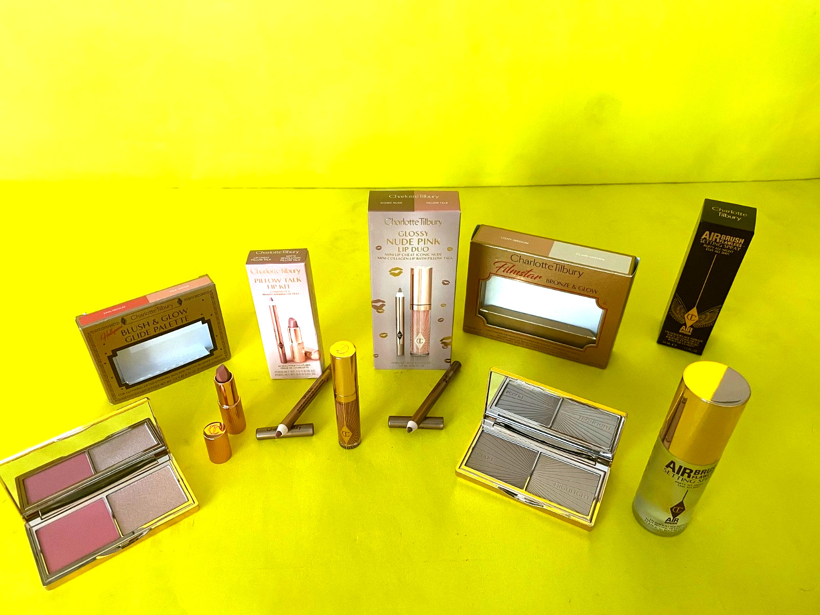 NIB) TILBURY Mini Lot Liner Lipstick Gloss Blush Glow Bronzer Spray PILLOW TALK