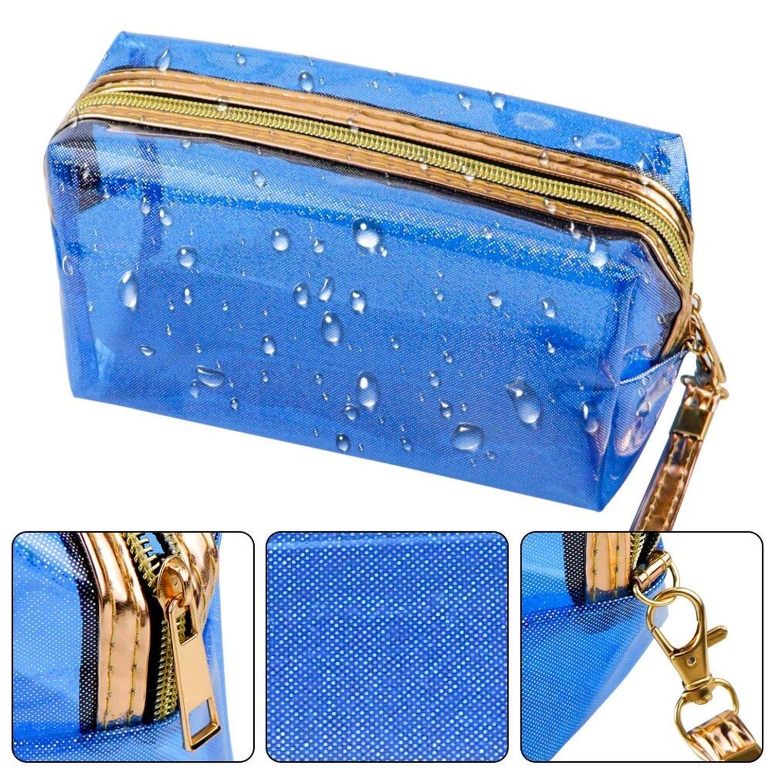 Meetory 5 Pack Waterproof Cosmetic Bag Portable Translucent Makeup Bag Zipper…